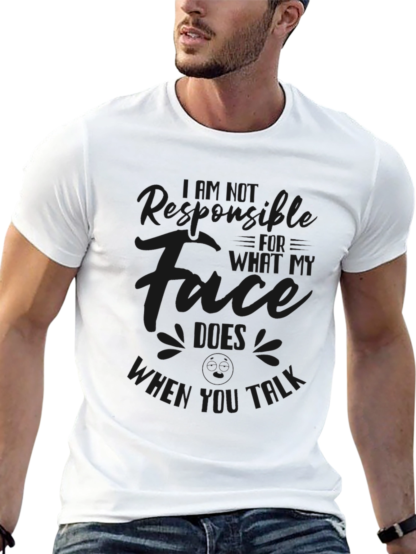 Humorous Mens Black Graphic Tee - Face