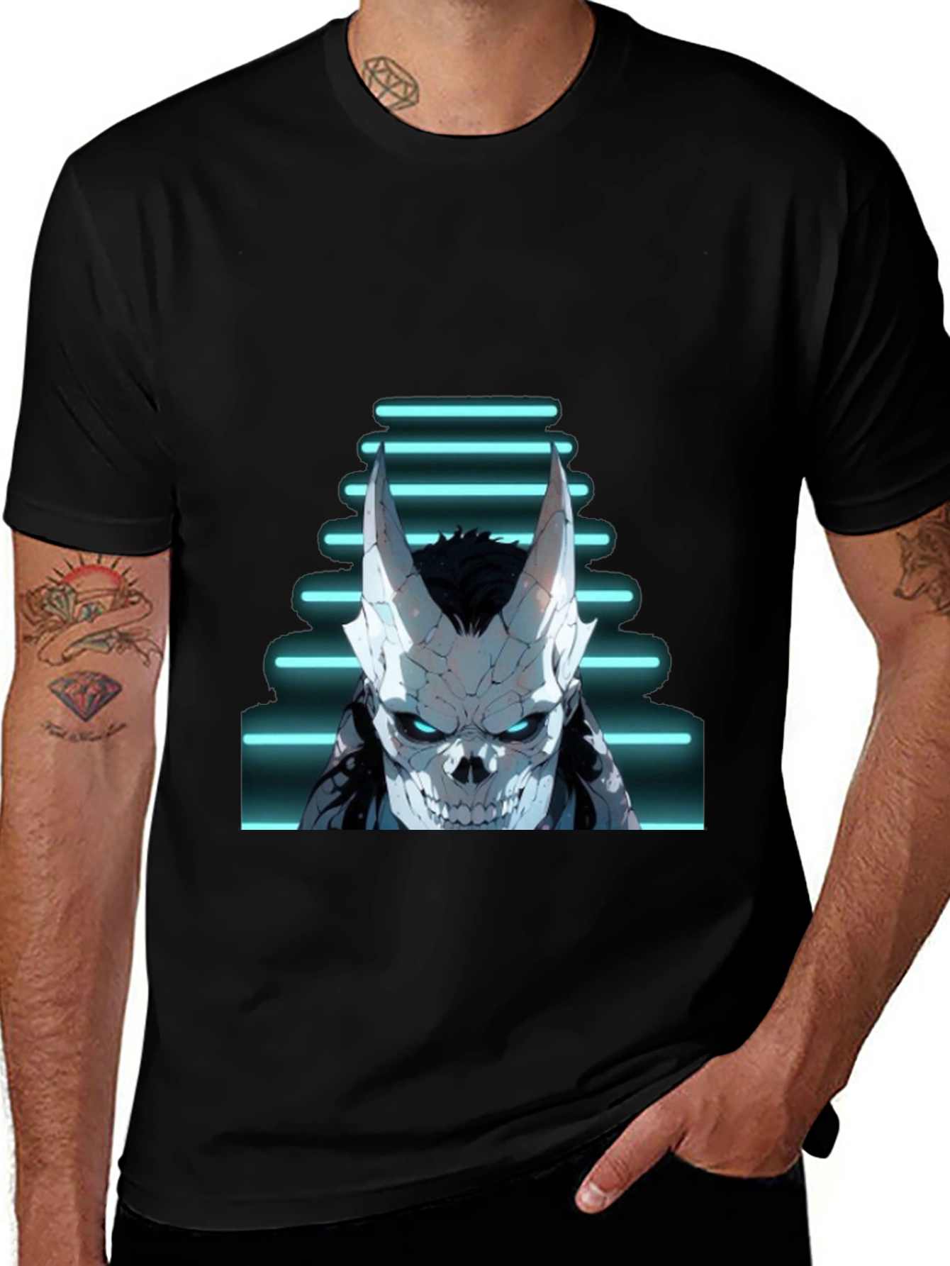 Neon Skull Graphic Black T-Shirt