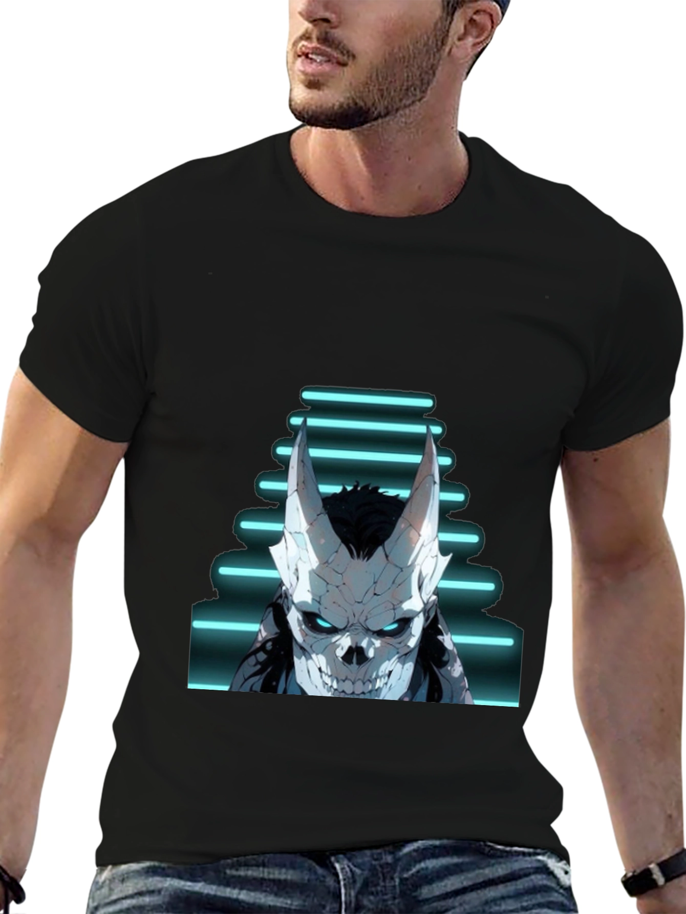 Neon Skull Graphic Black T-Shirt