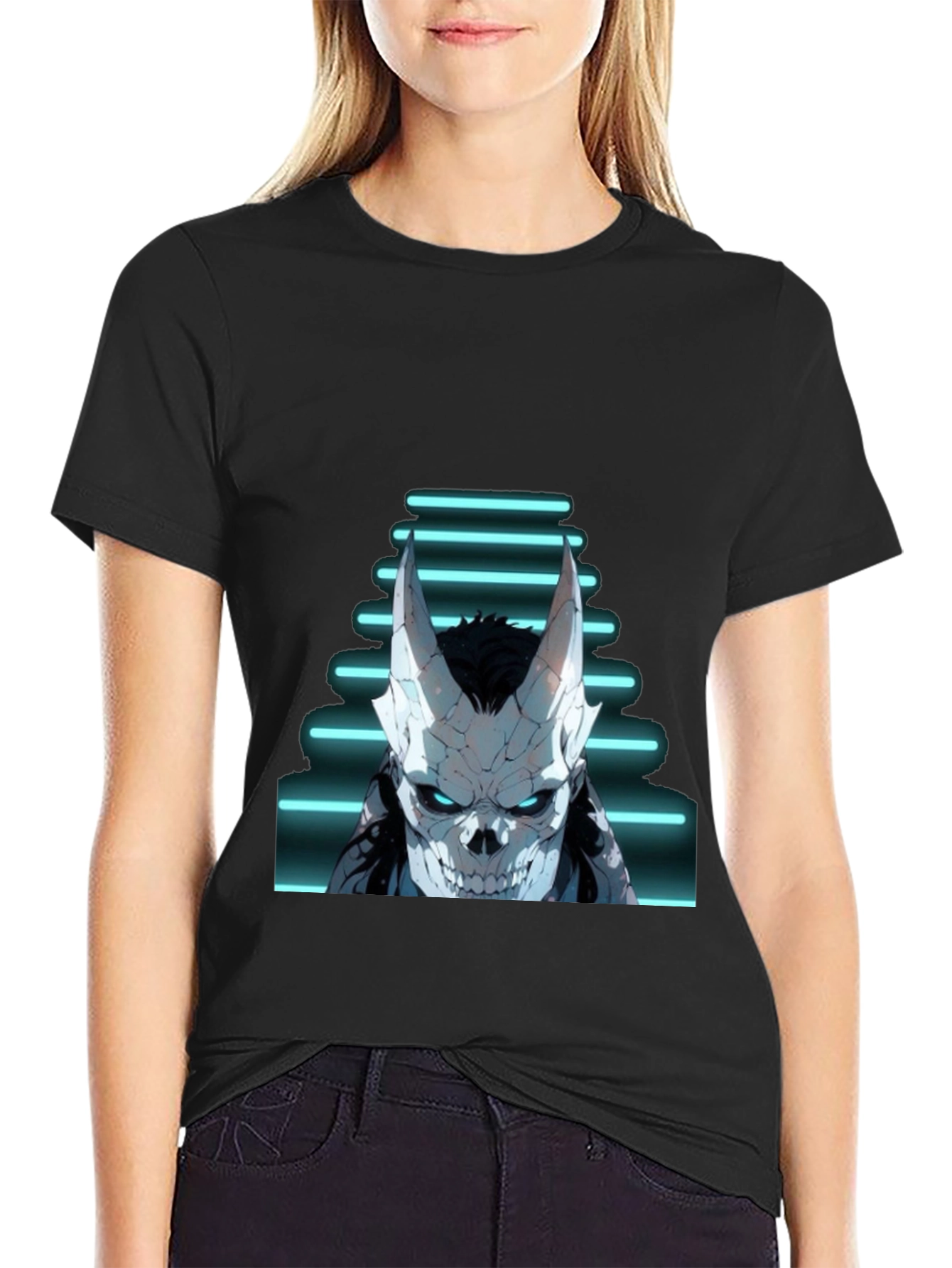 Neon Skull Graphic Black T-Shirt