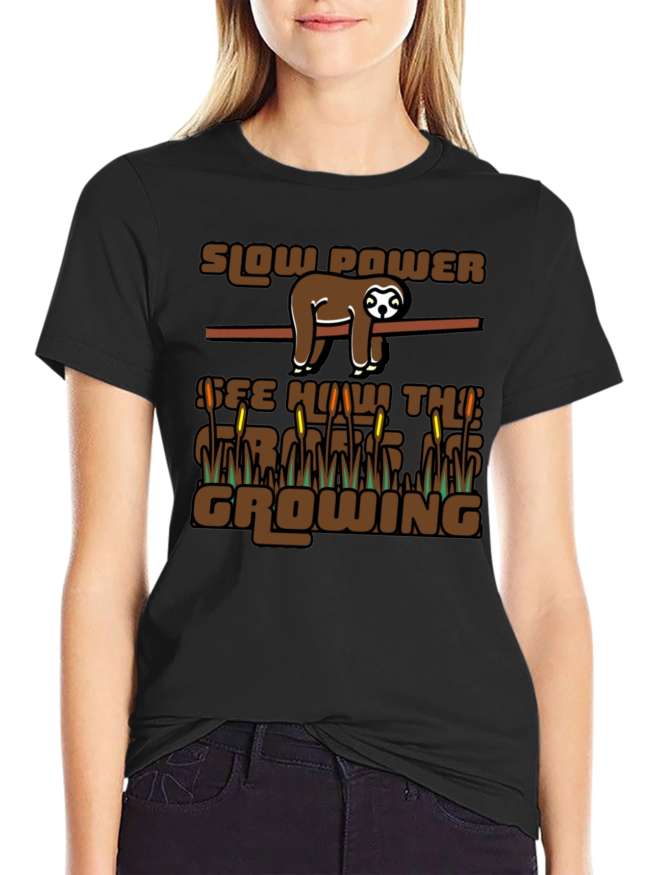 Slow Power Sloth Graphic T-Shirt