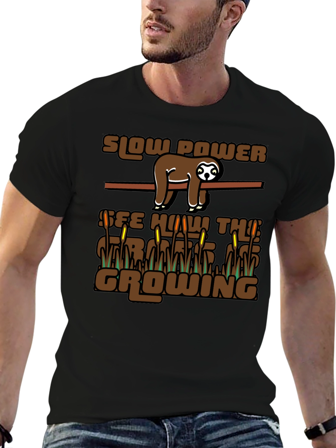 Slow Power Sloth Graphic T-Shirt
