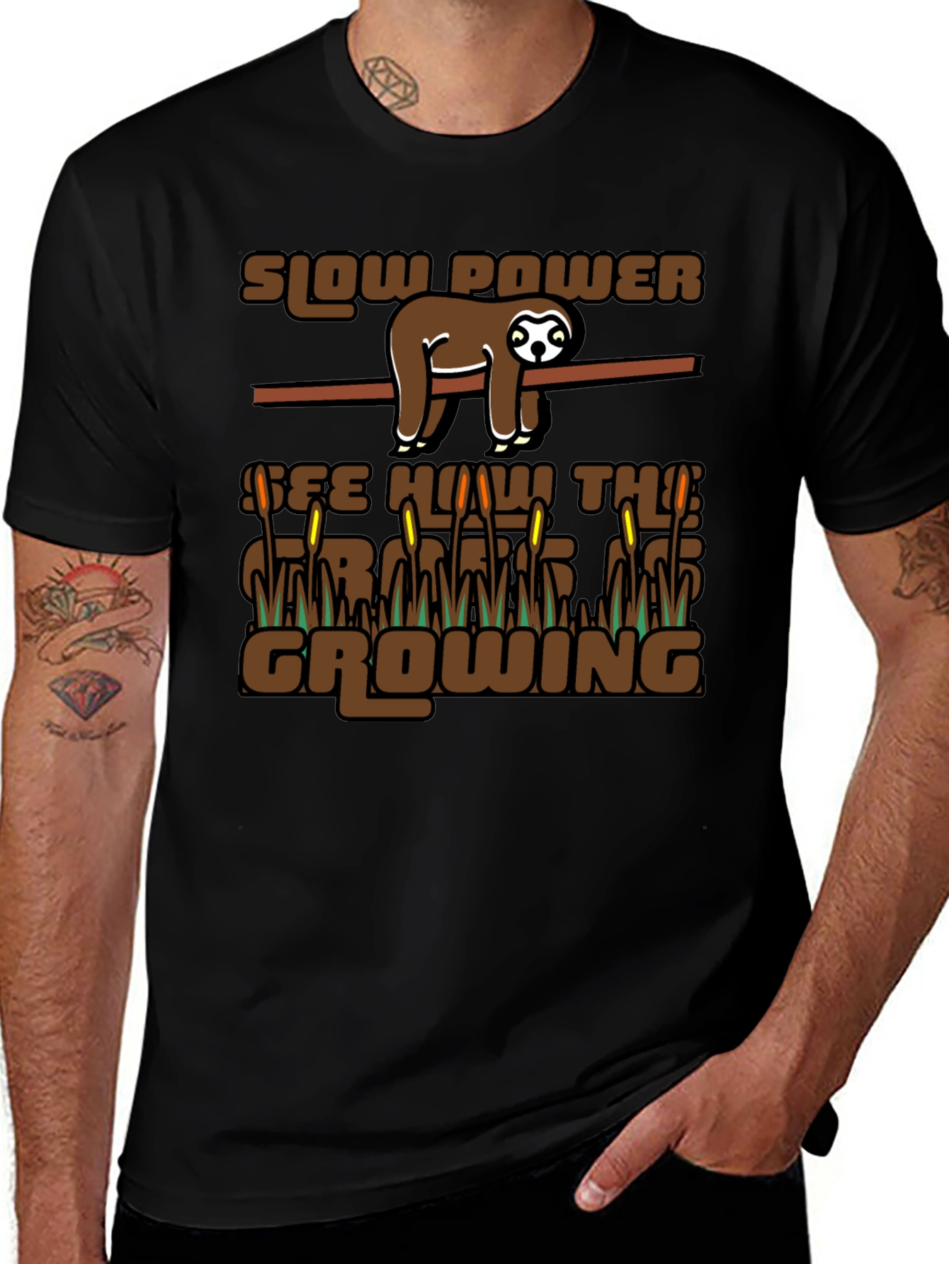Slow Power Sloth Graphic T-Shirt