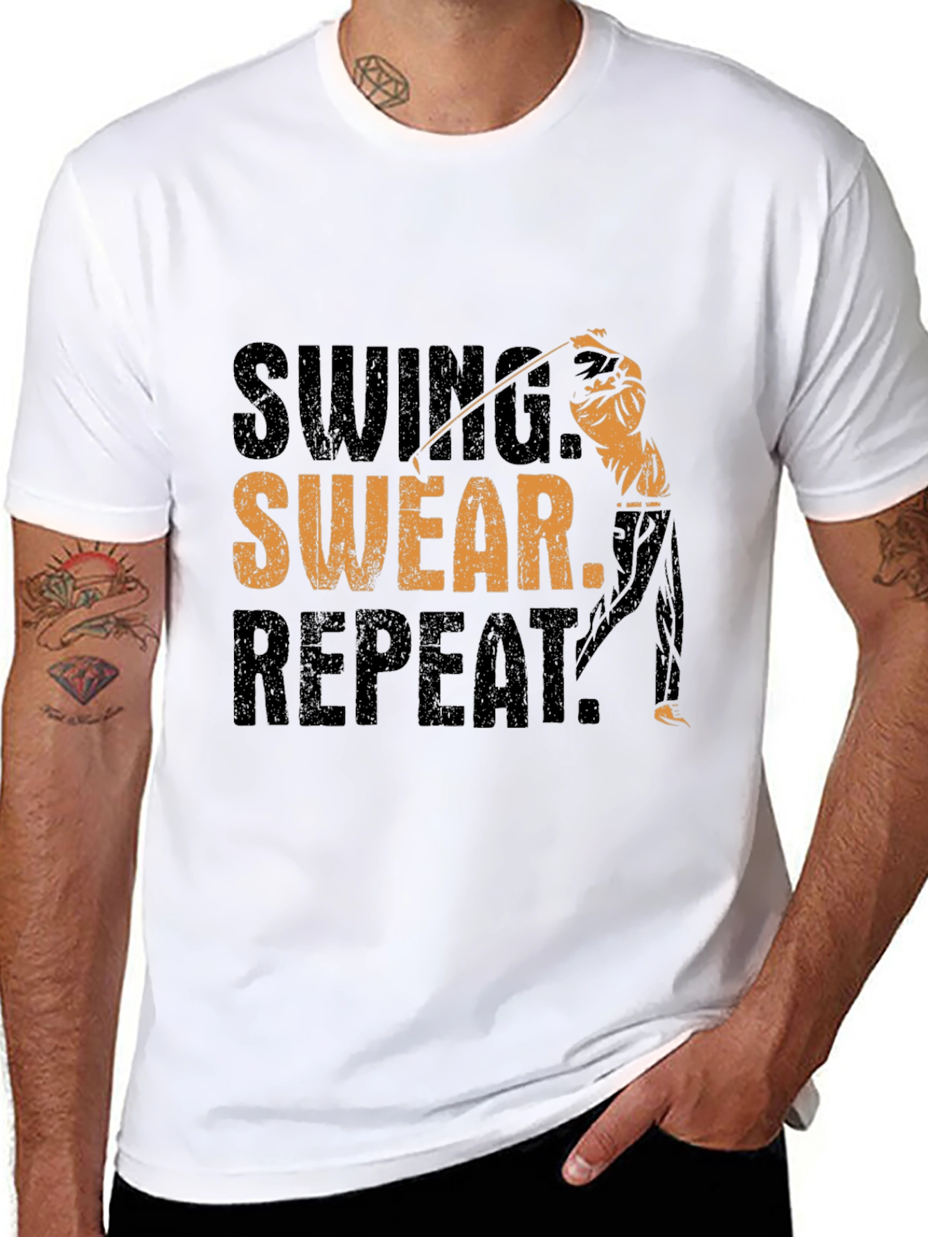 Swing Swear Repeat Black T-Shirt Golf Design