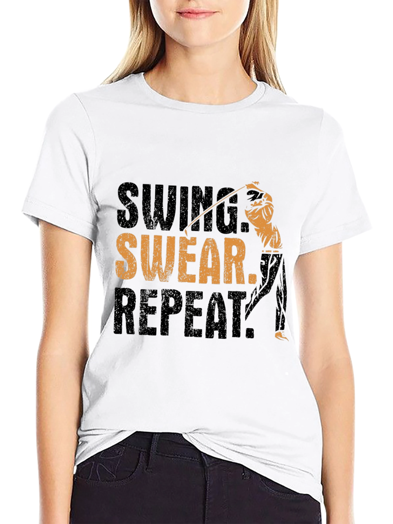 Swing Swear Repeat Black T-Shirt Golf Design