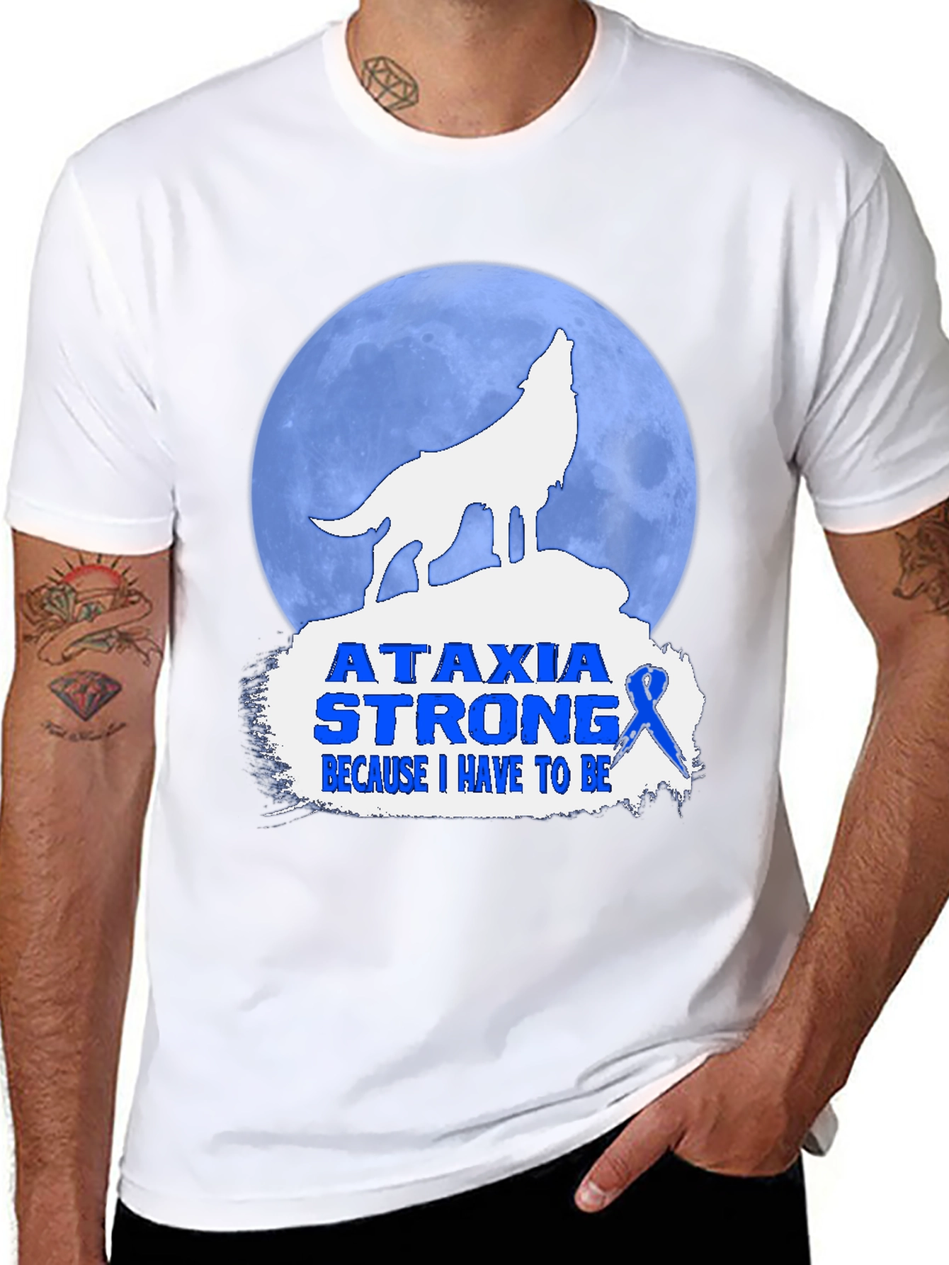 Ataxia Strong T-Shirt - Wolf Howling Design