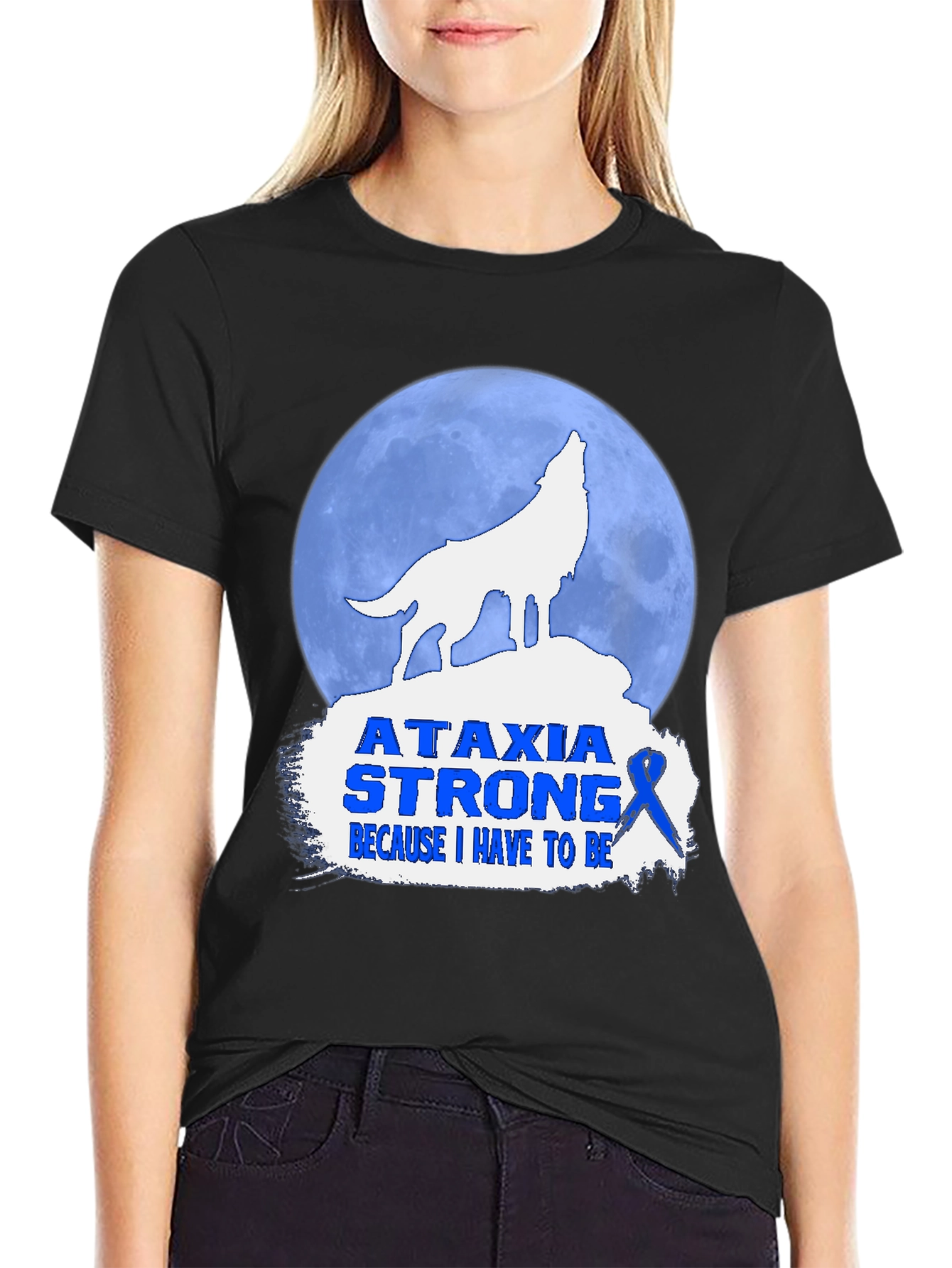 Ataxia Strong T-Shirt - Wolf Howling Design