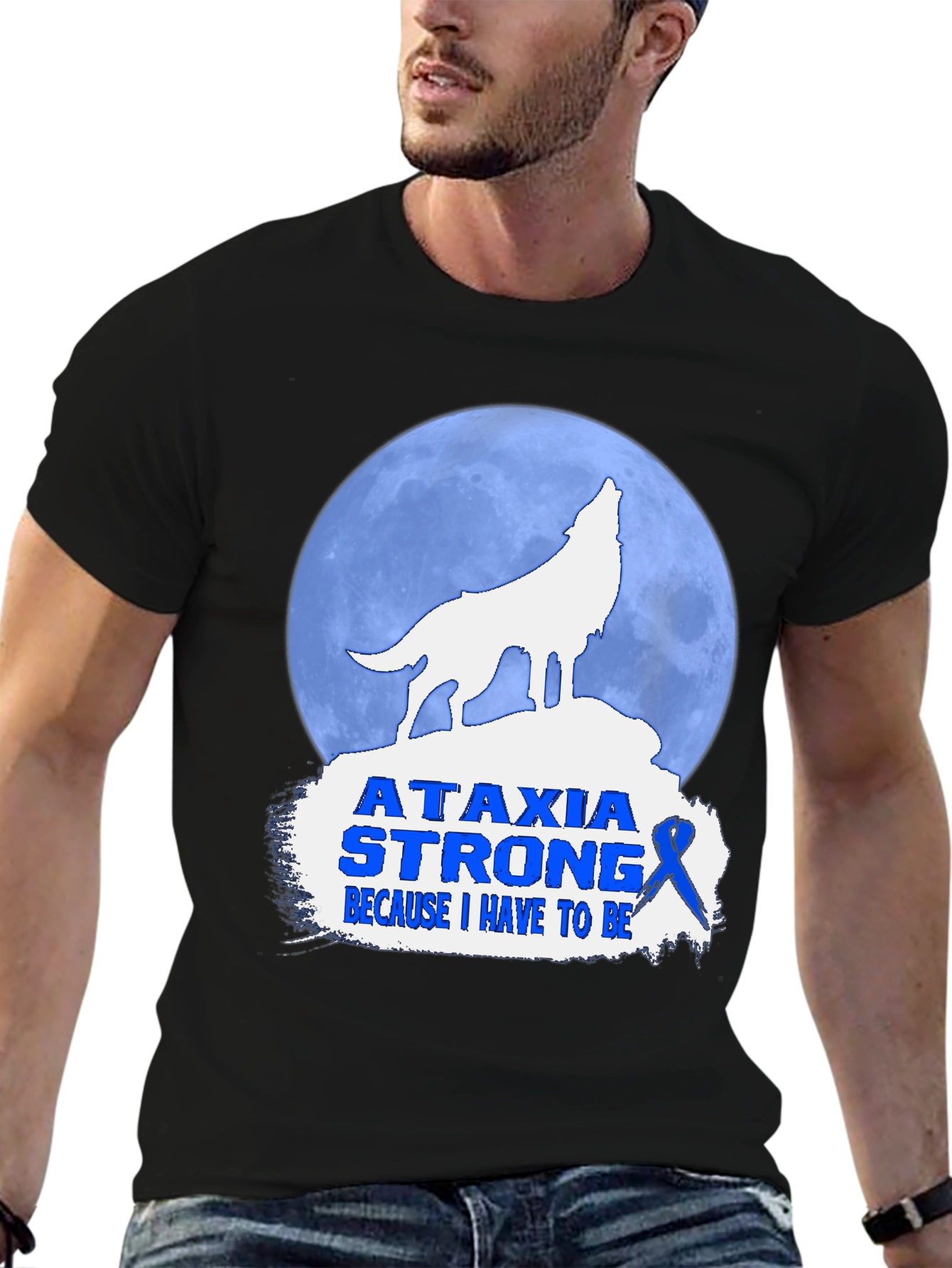Ataxia Strong T-Shirt - Wolf Howling Design