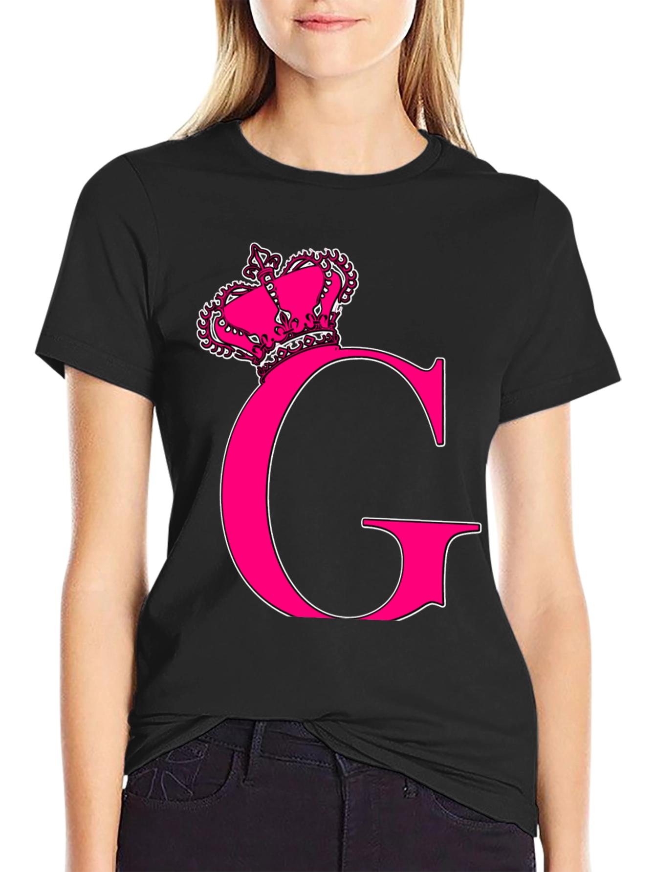Pink Crown Initial G Graphic Tee