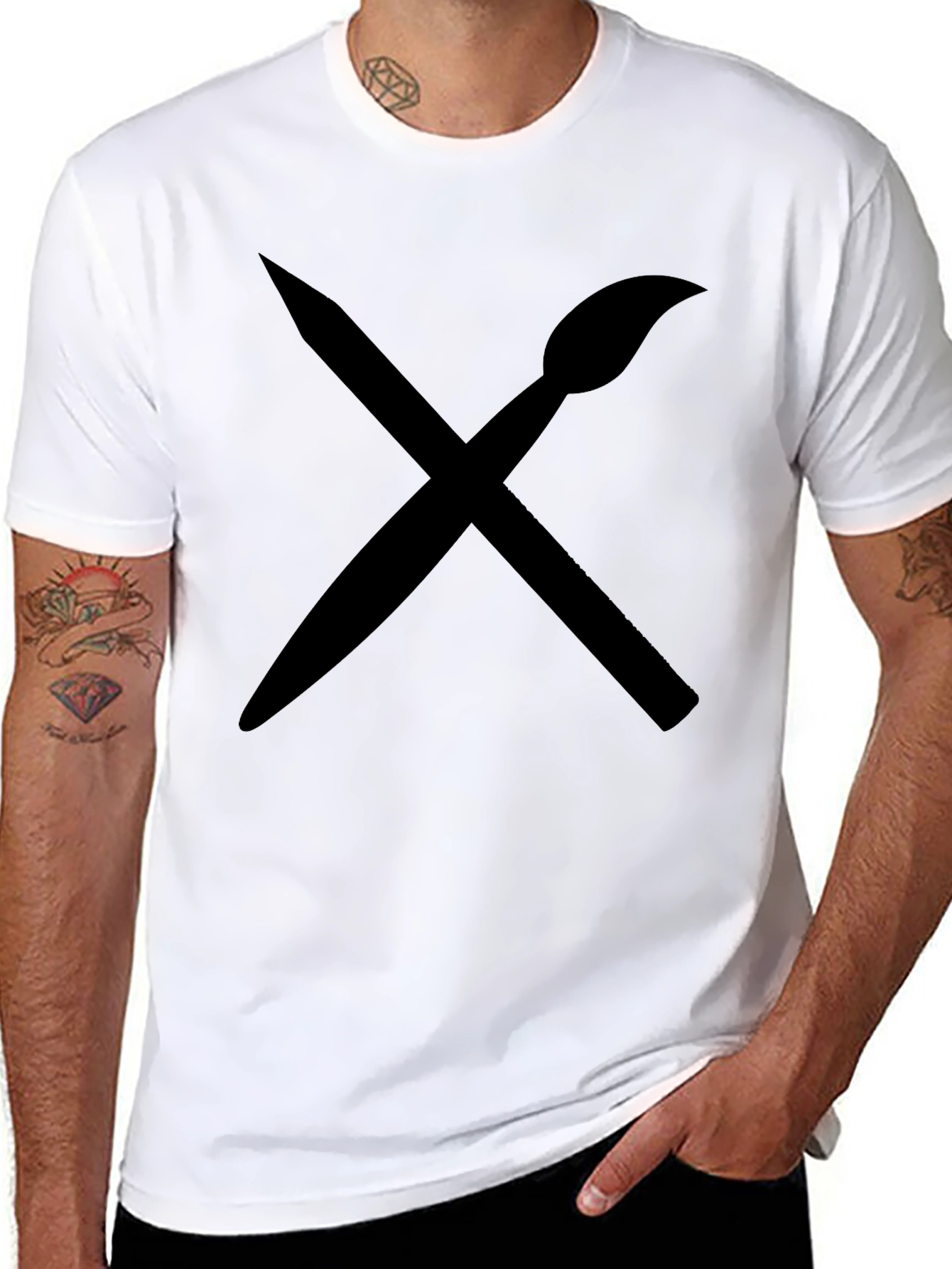 Artists Brush & Pencil Graphic Tee - Black Cotton