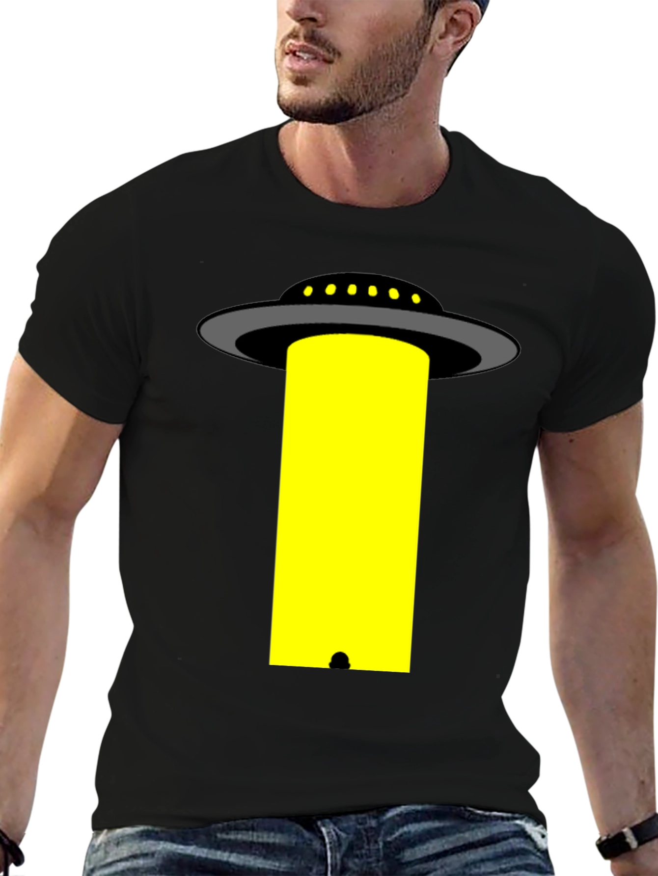 UFO Abduction T-Shirt - Black Cotton Graphic Tee