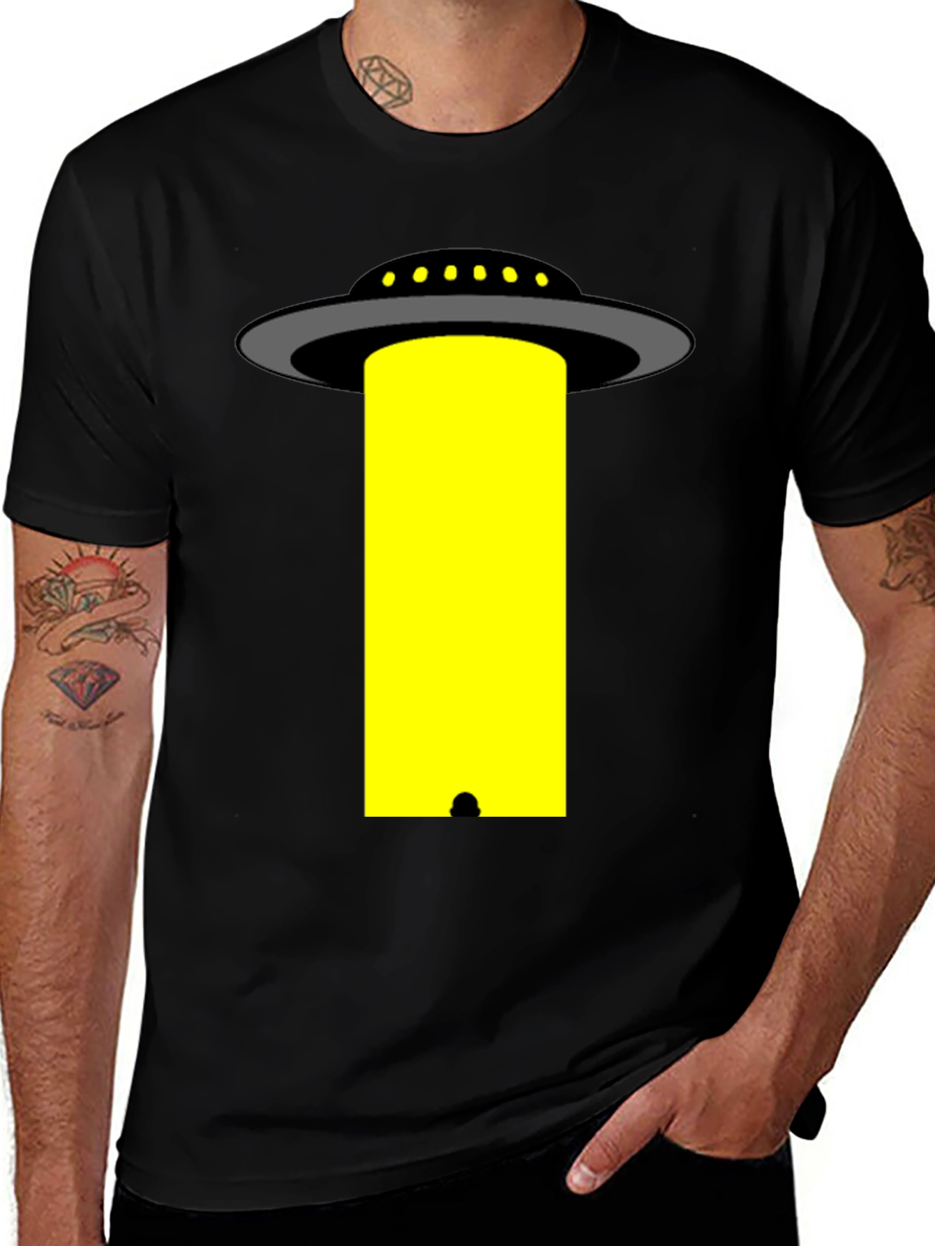 UFO Abduction T-Shirt - Black Cotton Graphic Tee