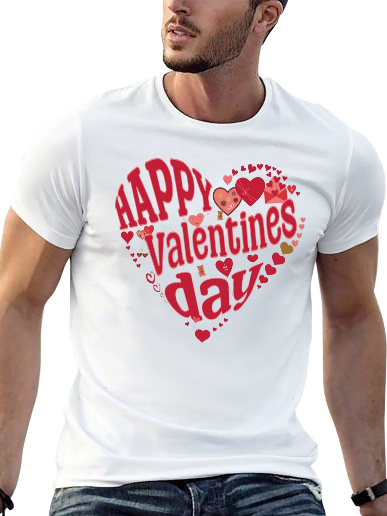 Happy Valentines Day Heart Graphic Tee - Black