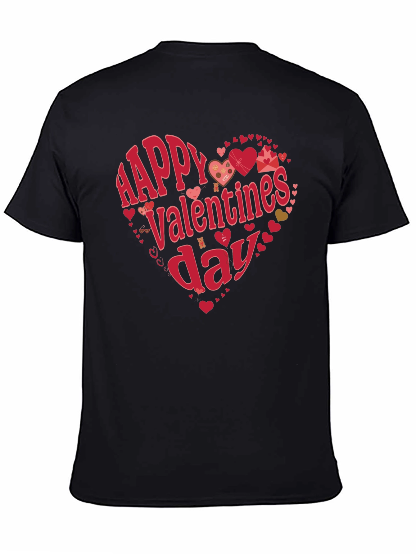 Happy Valentines Day Heart Graphic Tee - Black