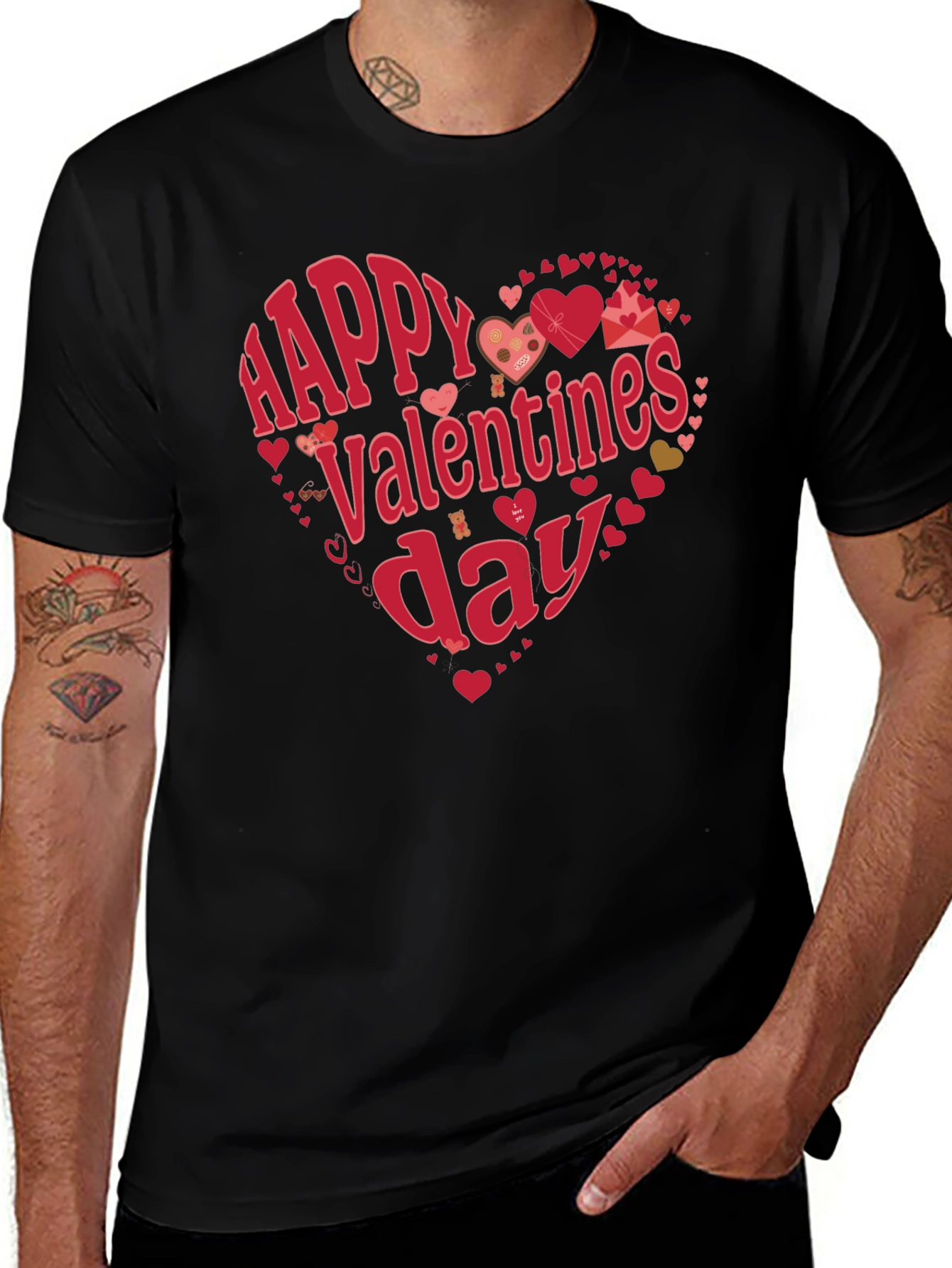 Happy Valentines Day Heart Graphic Tee - Black