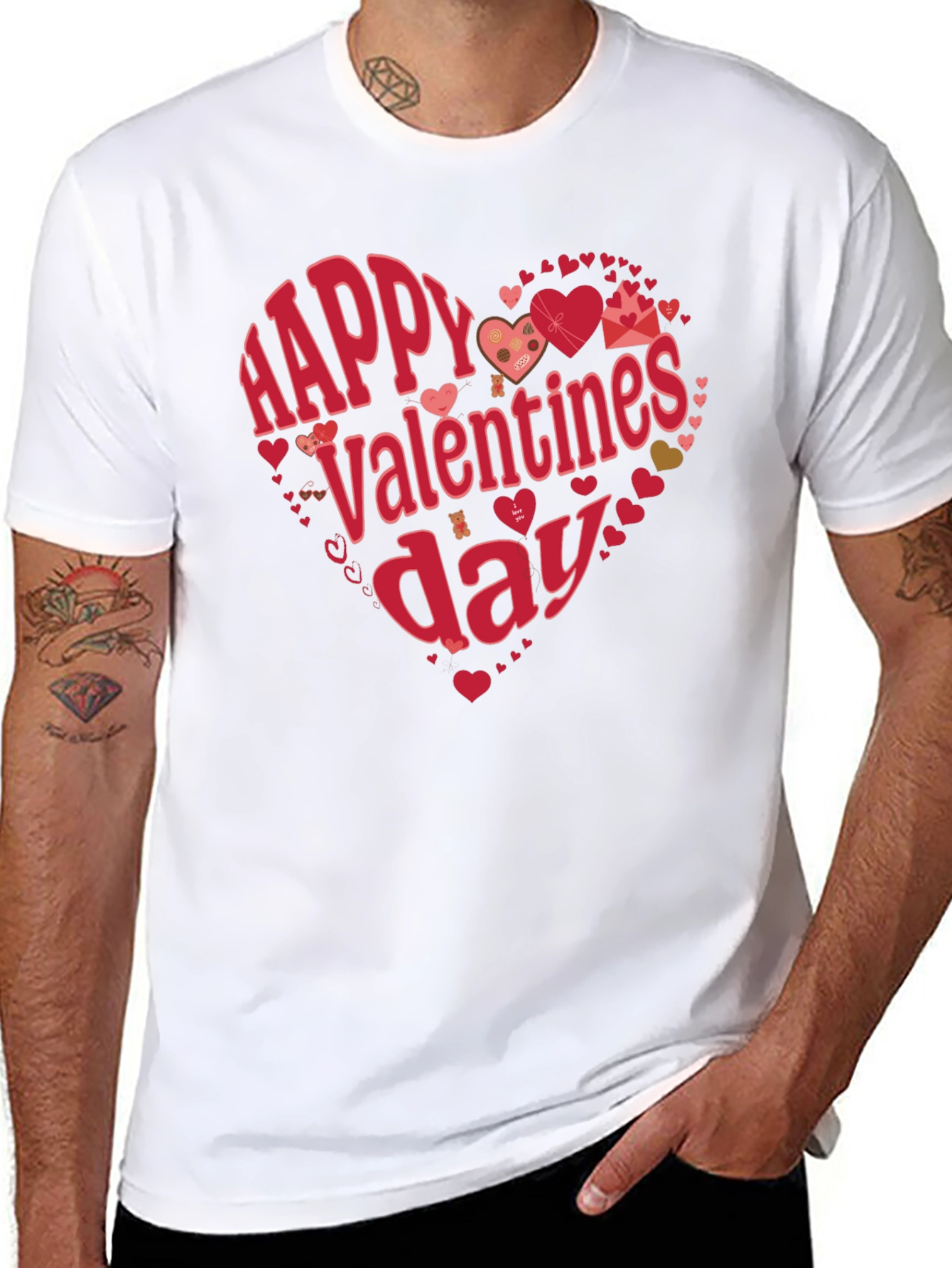 Happy Valentines Day Heart Graphic Tee - Black