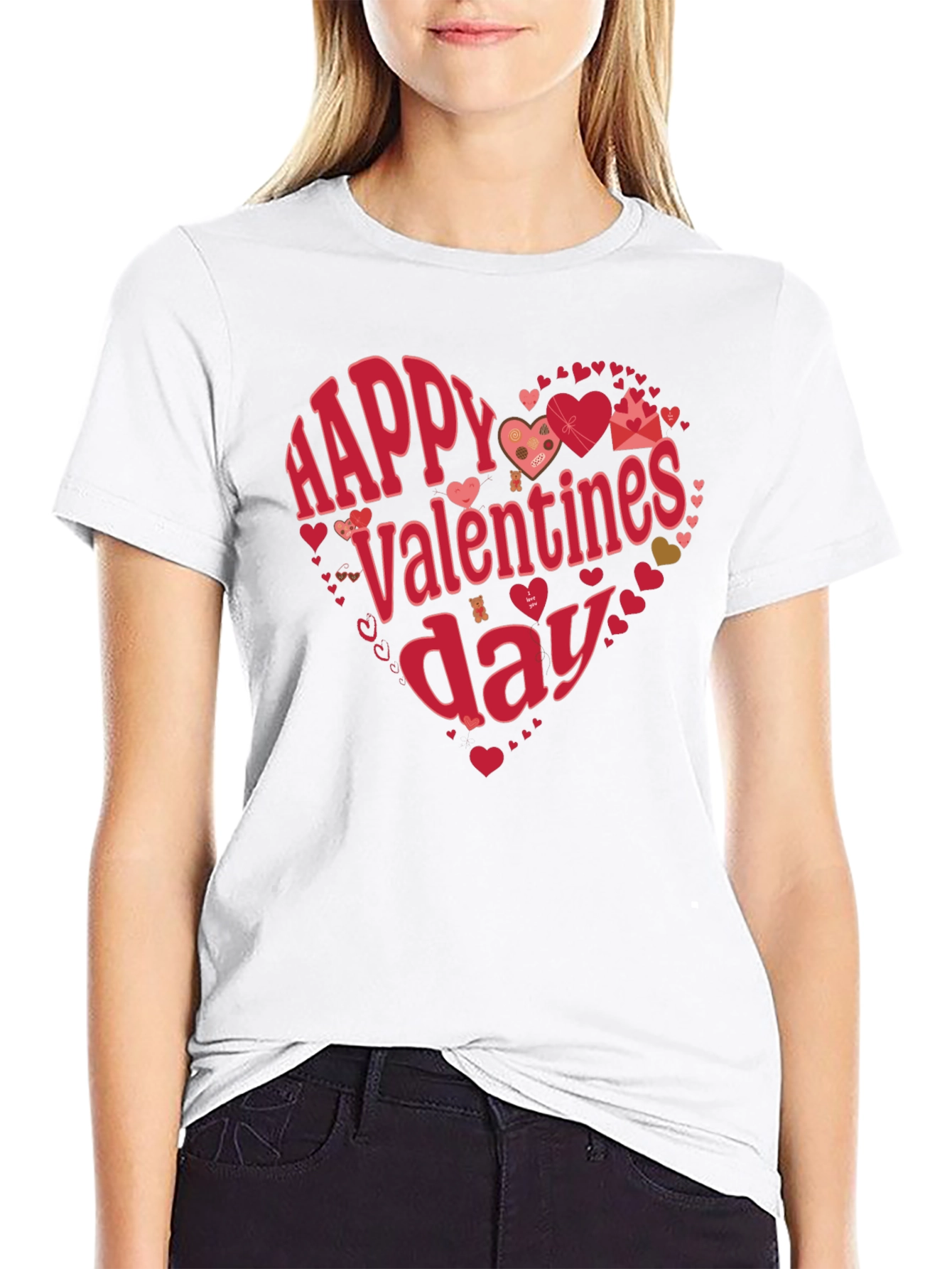 Happy Valentines Day Heart Graphic Tee - Black