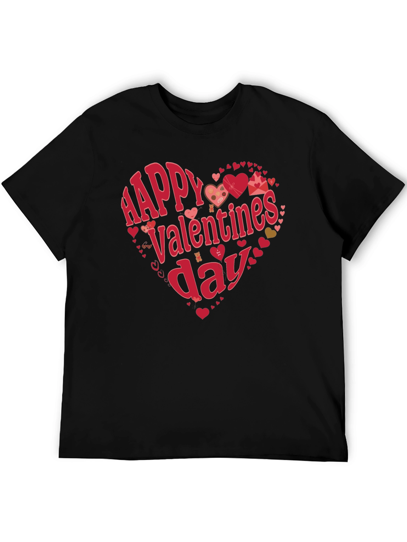 Happy Valentines Day Heart Graphic Tee - Black