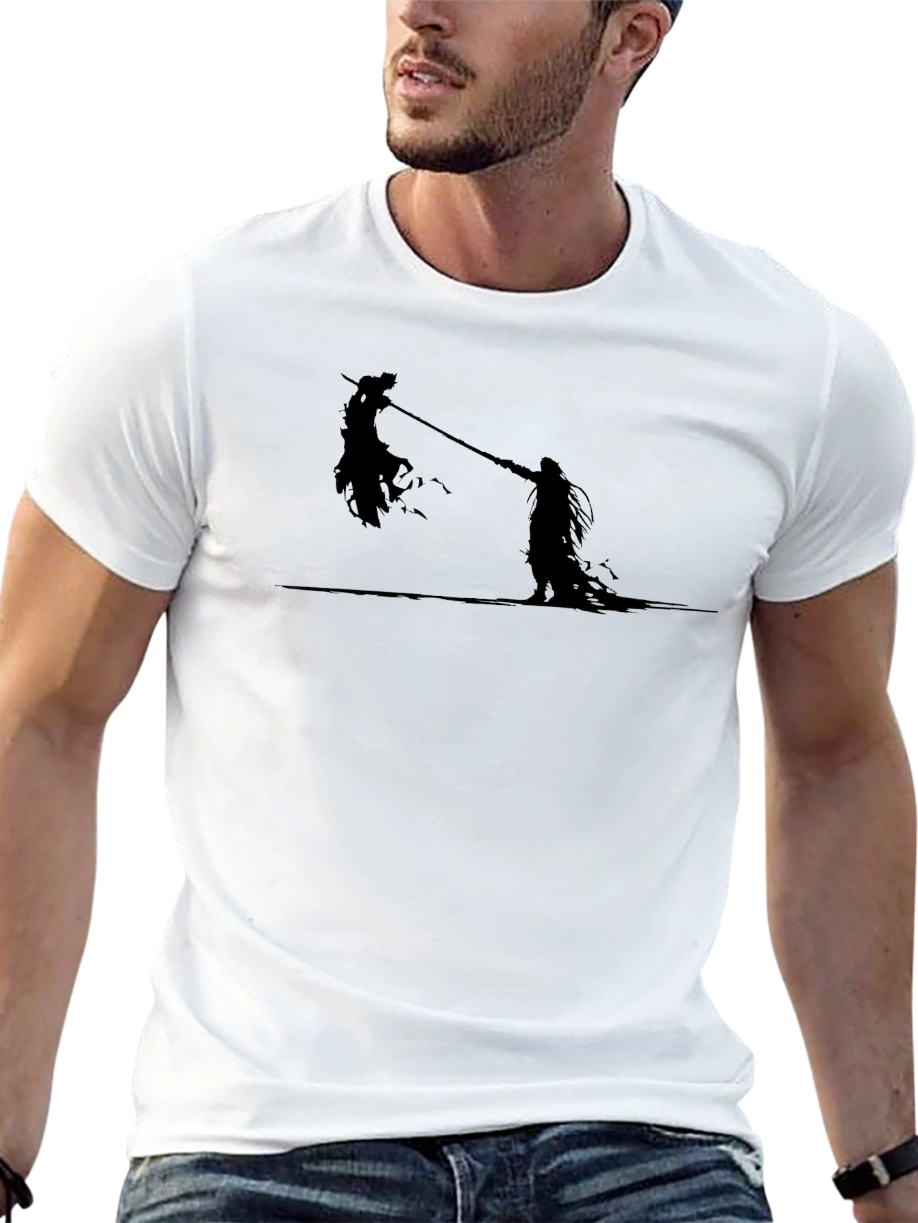 Silhouette Battle Graphic Tee - Black Cotton T-Shirt