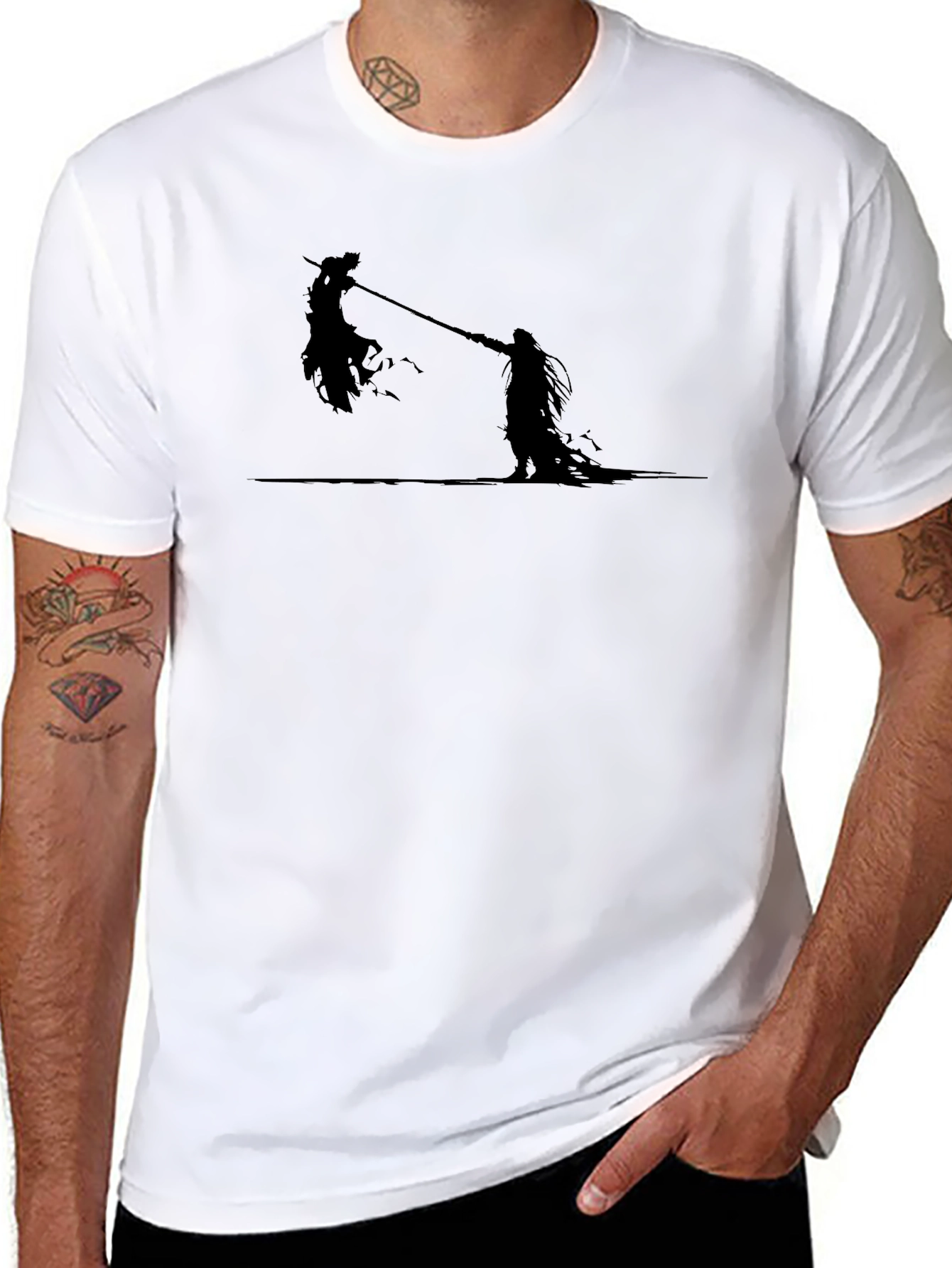 Silhouette Battle Graphic Tee - Black Cotton T-Shirt