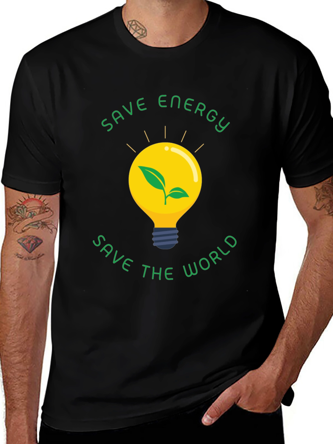 Eco-Friendly Save Energy Save the World Black T-Shirt