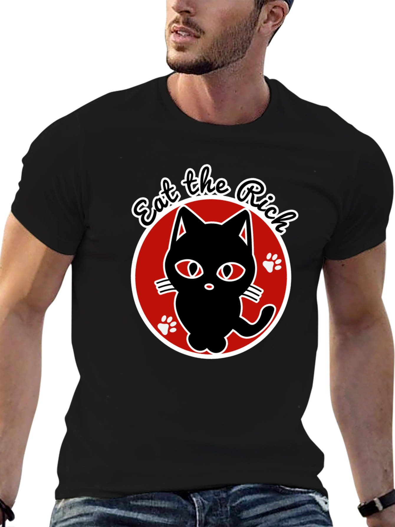 Eat the Rich Black Cat Graphic T-Shirt