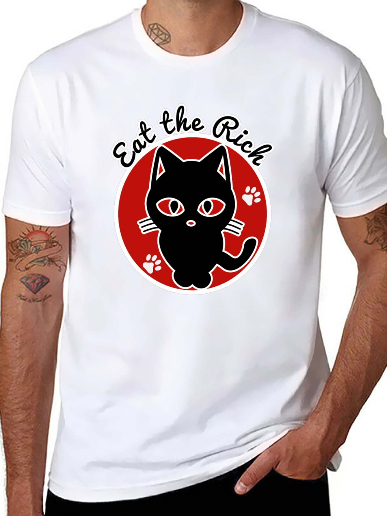 Eat the Rich Black Cat Graphic T-Shirt