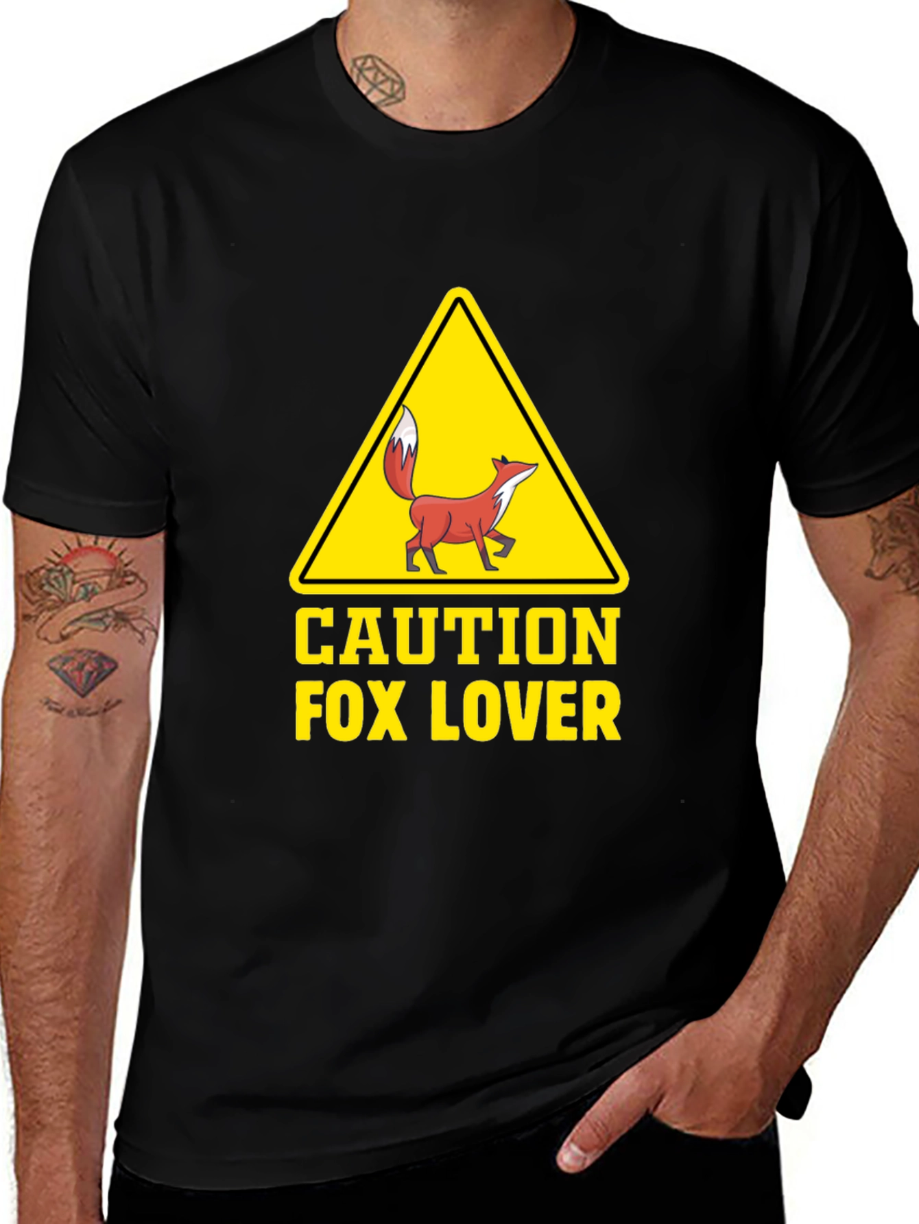 Caution Fox Lover Graphic T-Shirt - Unisex Crew Neck
