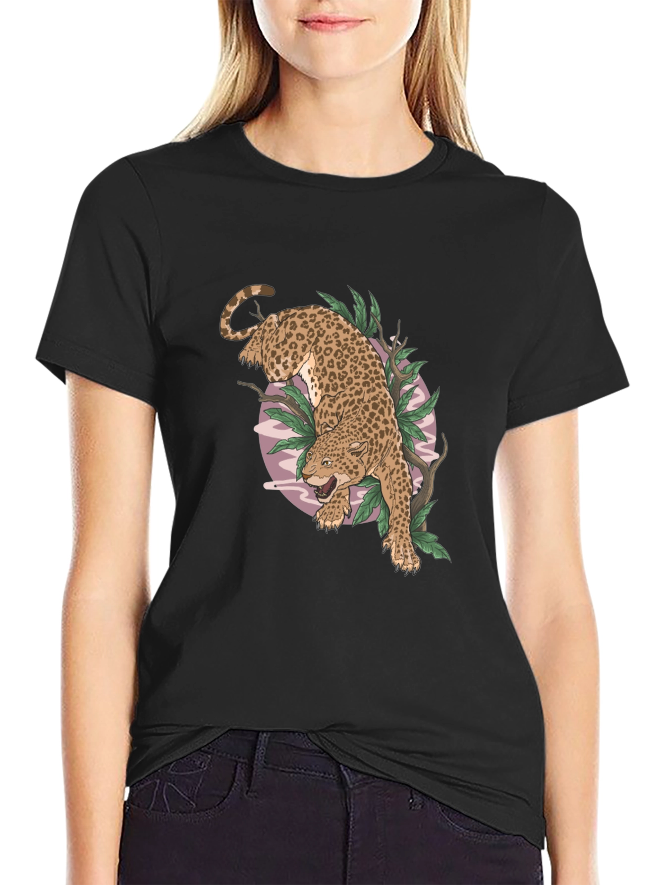 Leopard Graphic Print Black T-Shirt