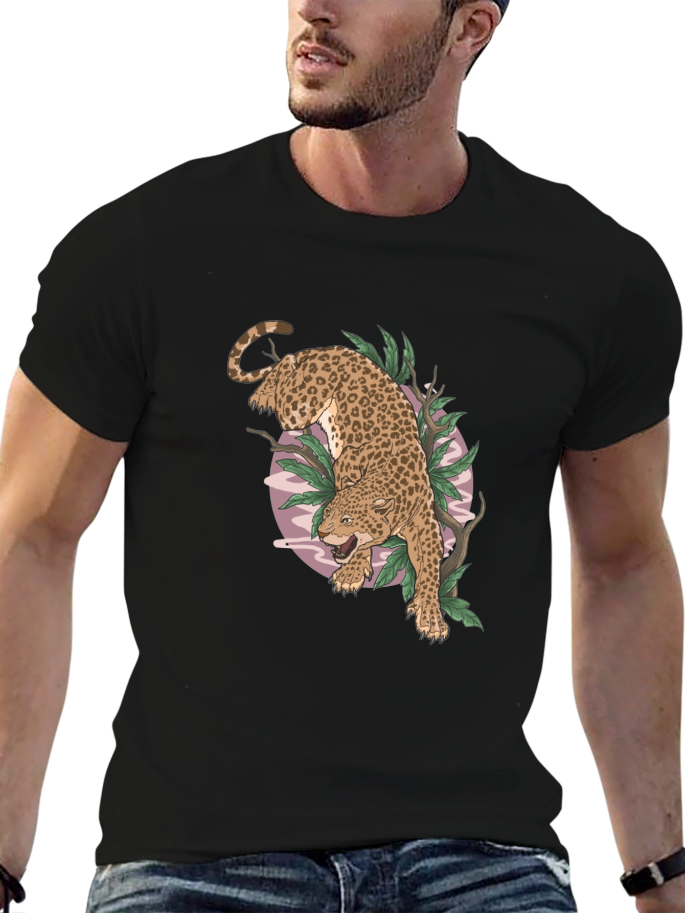 Leopard Graphic Print Black T-Shirt