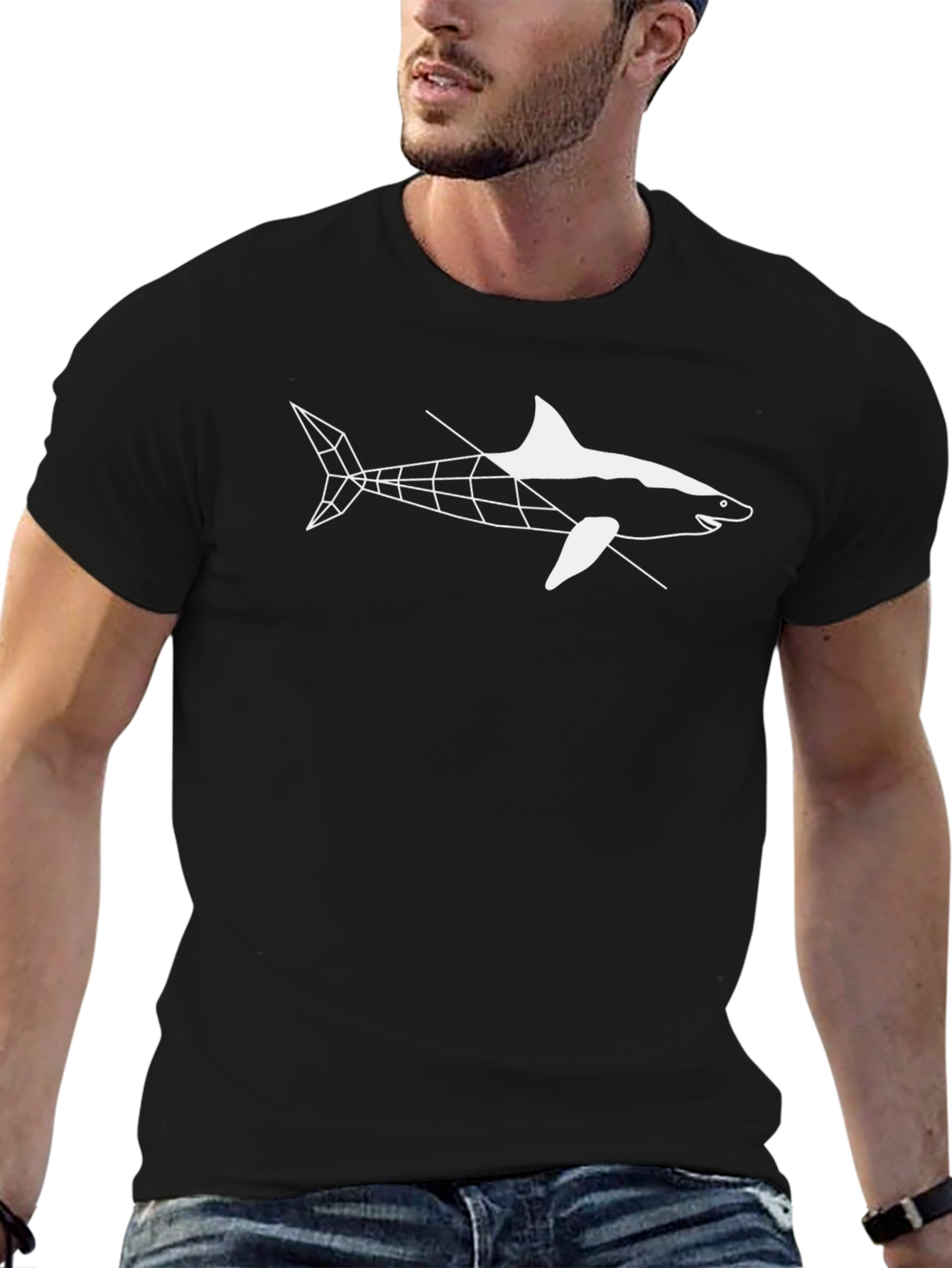 Geometric Shark Graphic Tee - Mens Black T-Shirt
