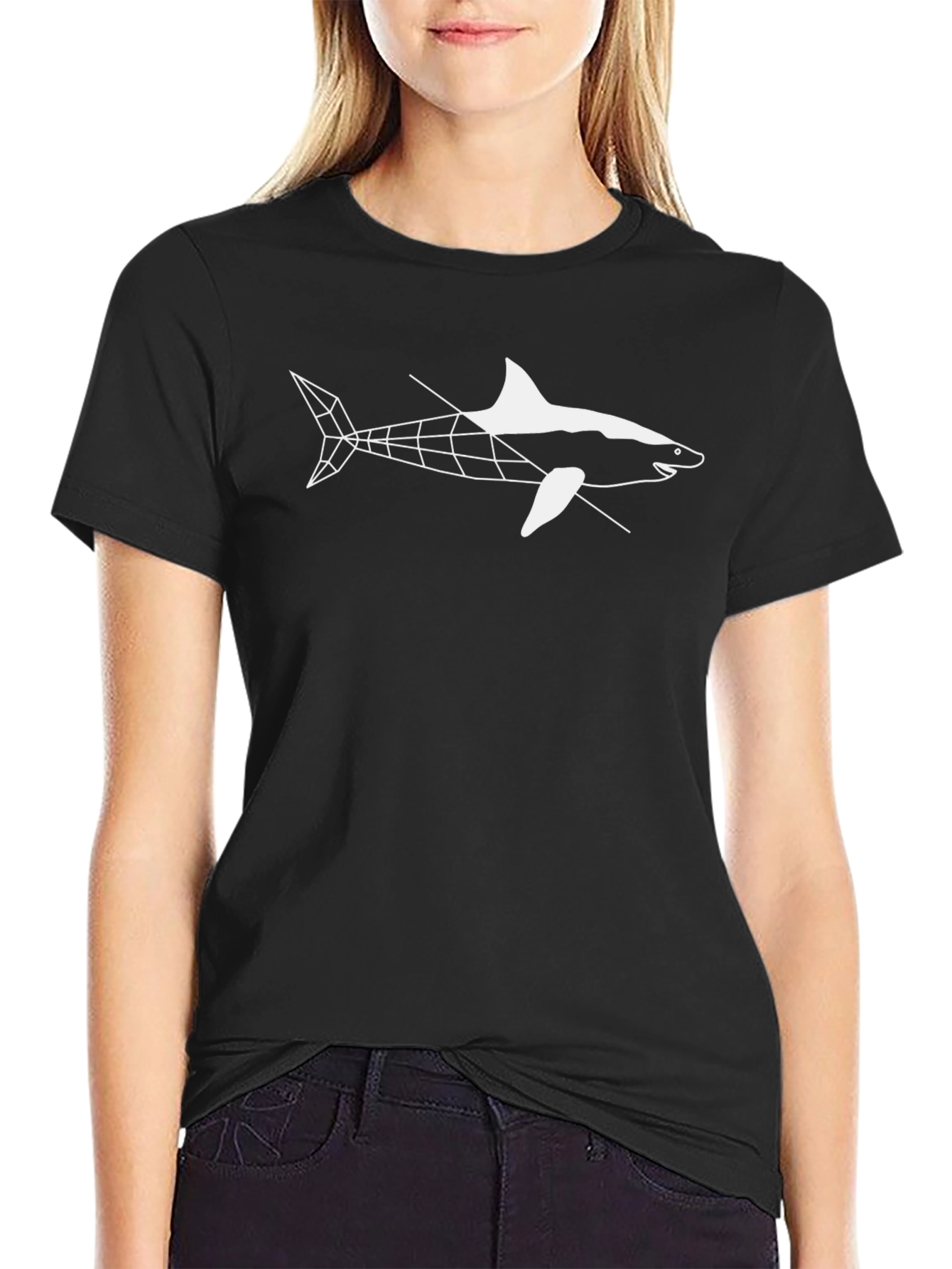 Geometric Shark Graphic Tee - Mens Black T-Shirt