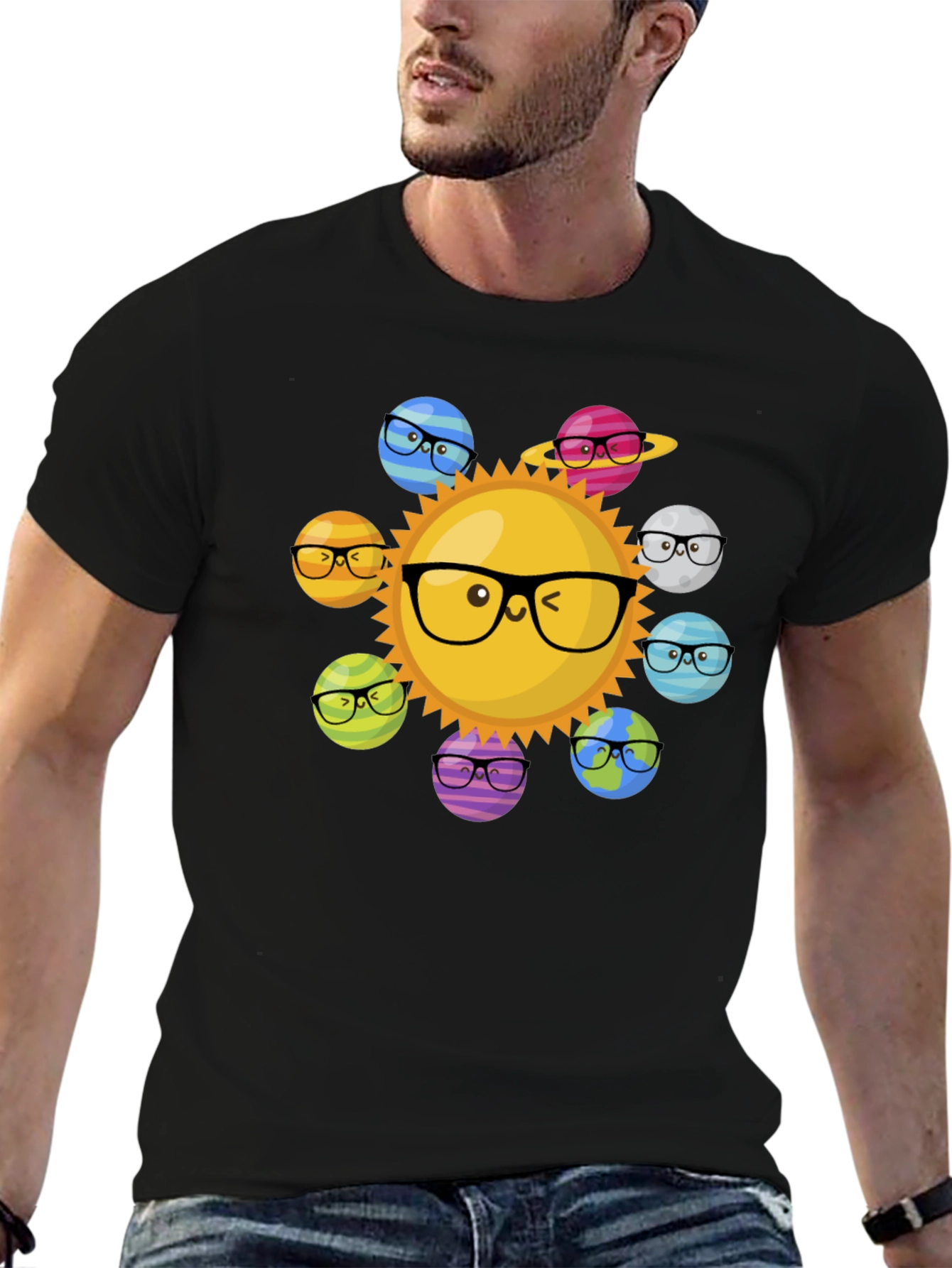 Sun & Planet Glasses T-Shirt - Solar System Fun