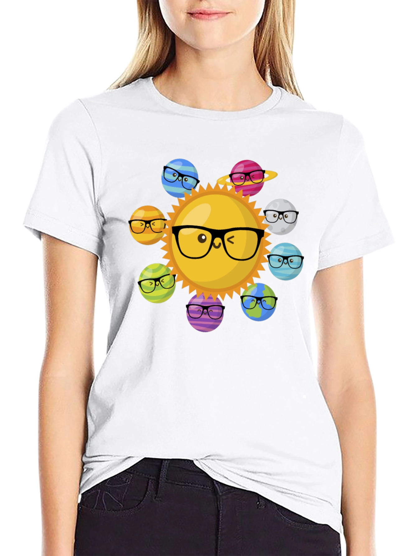 Sun & Planet Glasses T-Shirt - Solar System Fun