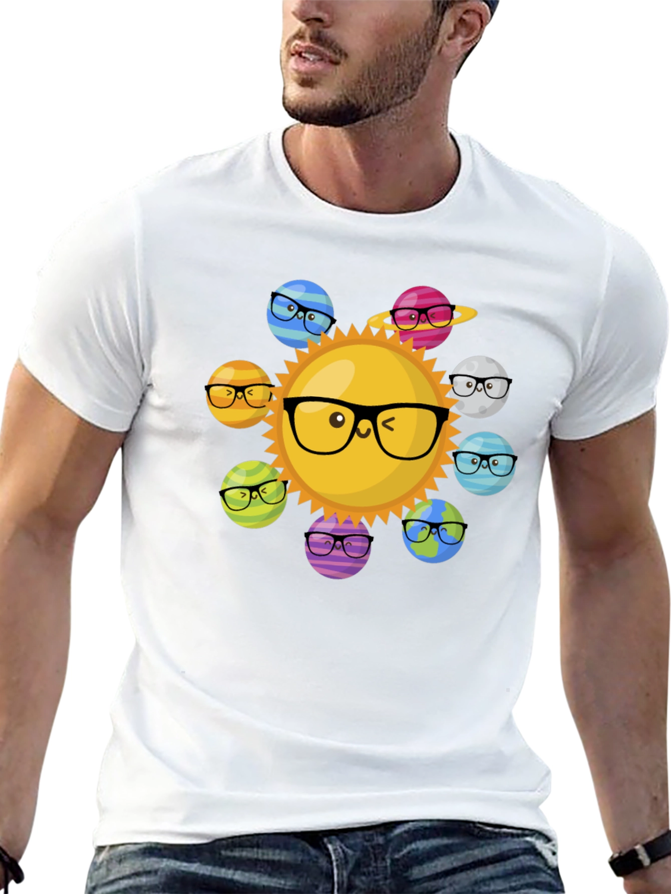 Sun & Planet Glasses T-Shirt - Solar System Fun