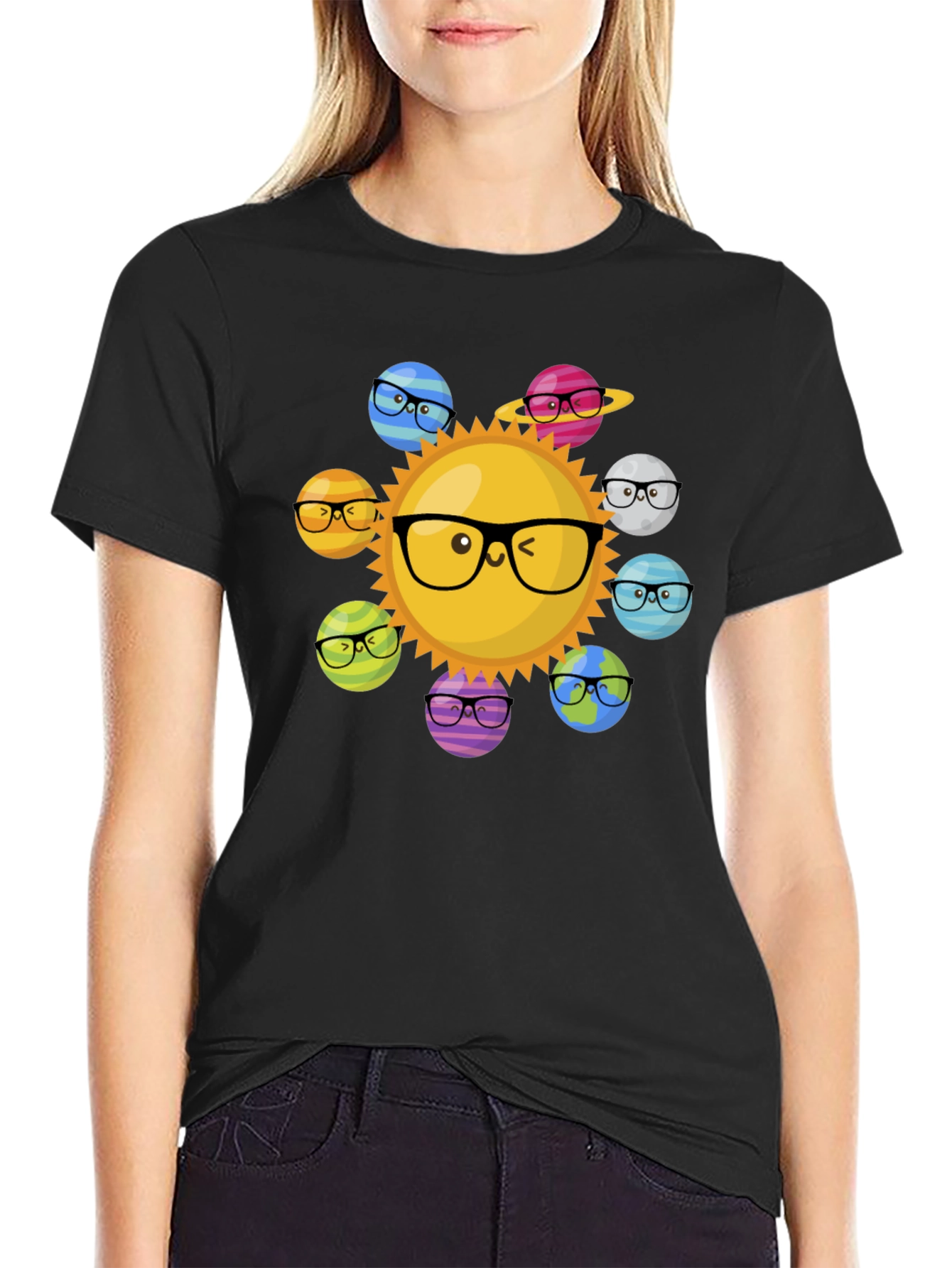Sun & Planet Glasses T-Shirt - Solar System Fun