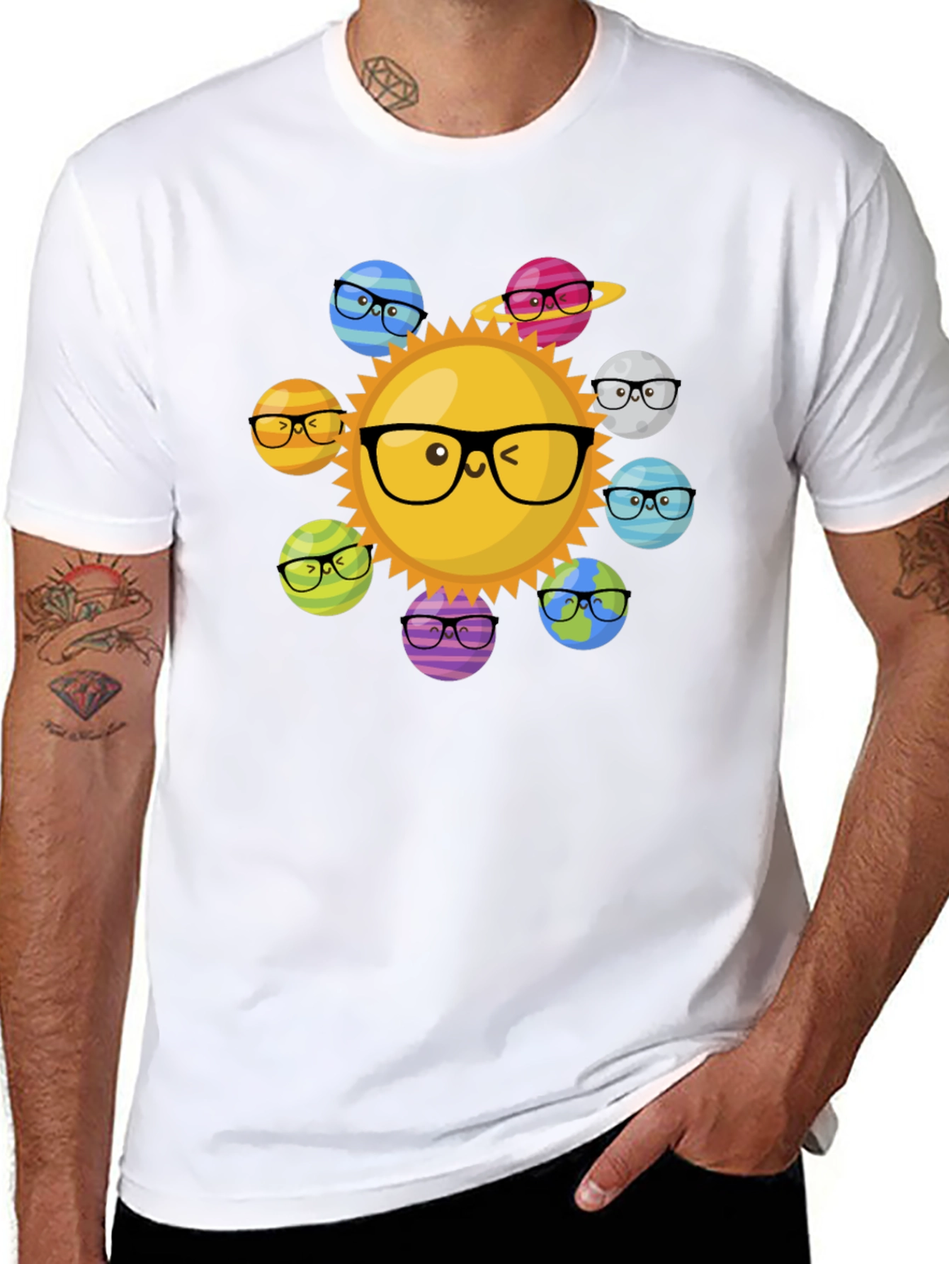 Sun & Planet Glasses T-Shirt - Solar System Fun