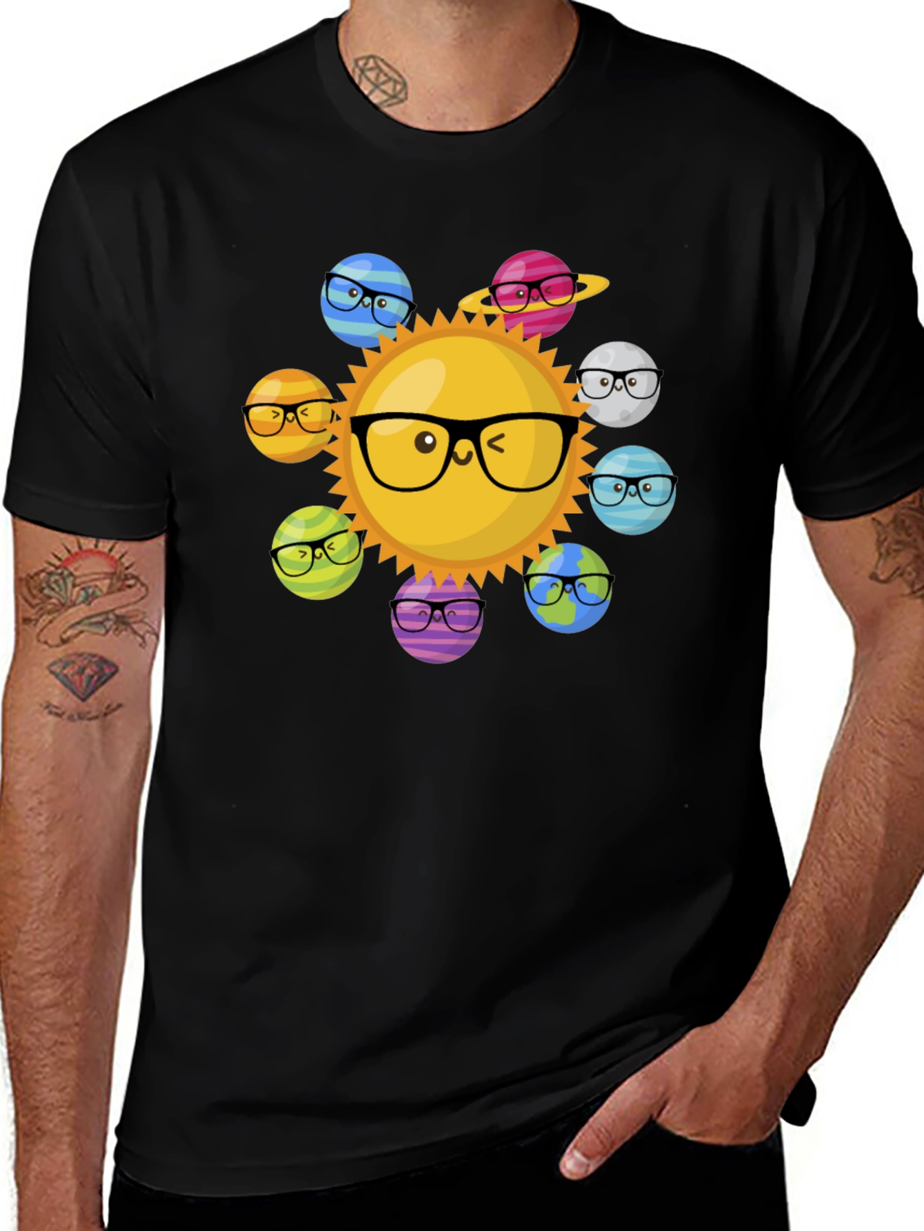 Sun & Planet Glasses T-Shirt - Solar System Fun