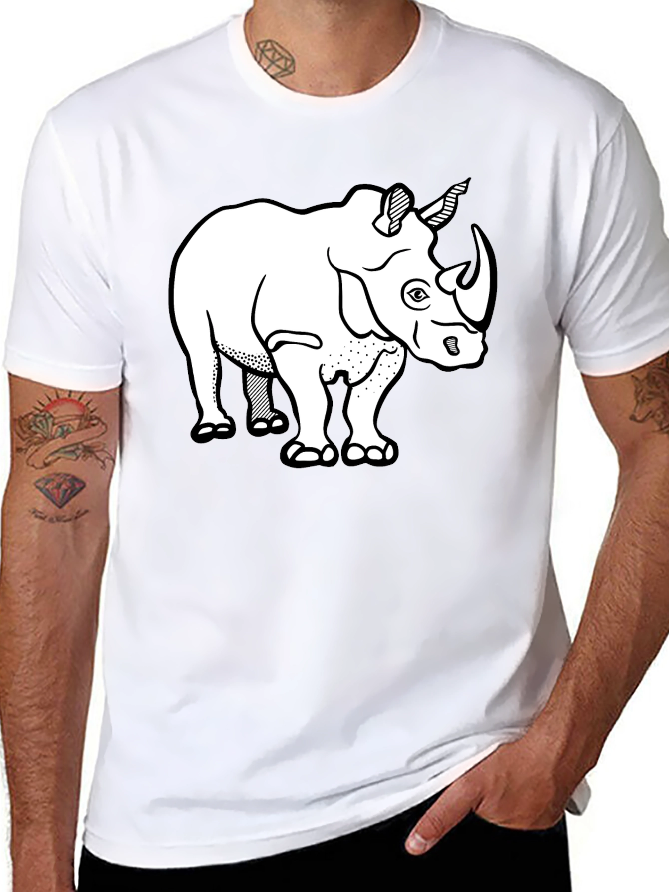 Rhino Graphic Tee - Black Cotton T-Shirt