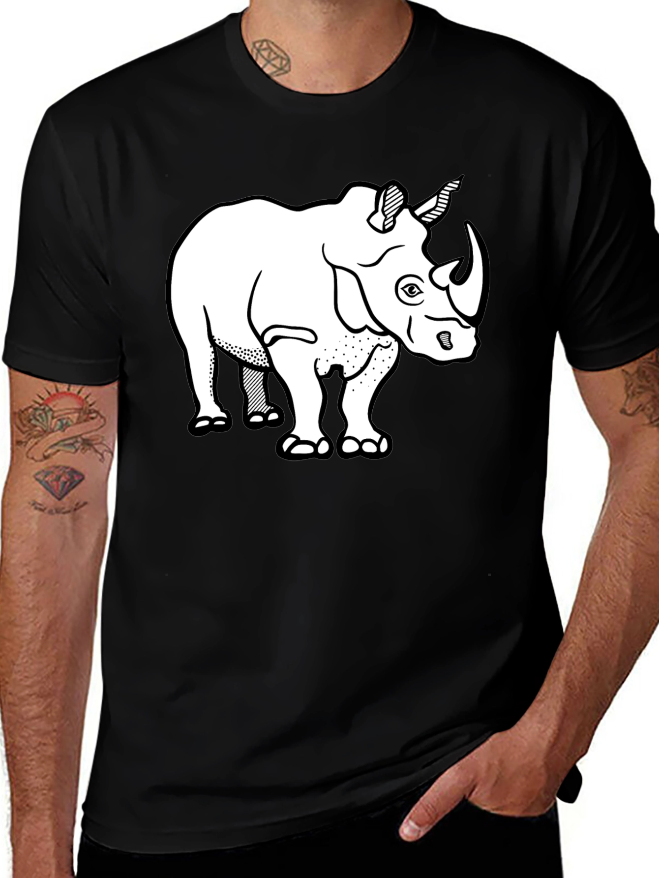 Rhino Graphic Tee - Black Cotton T-Shirt