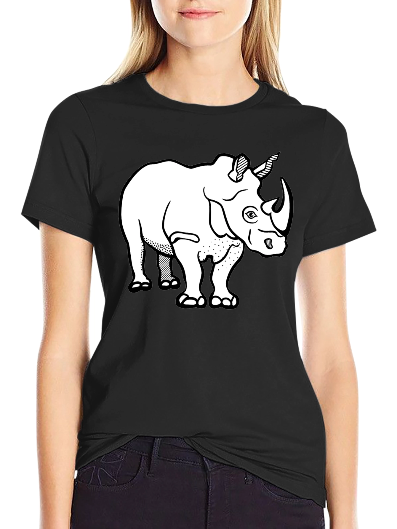 Rhino Graphic Tee - Black Cotton T-Shirt