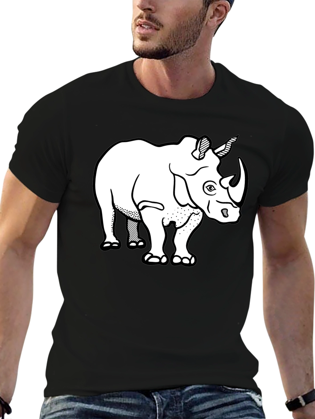 Rhino Graphic Tee - Black Cotton T-Shirt