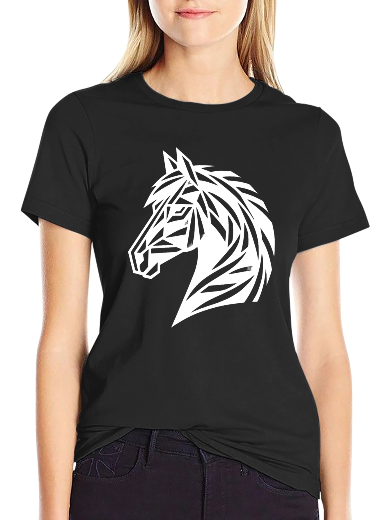 Geometric Horse Graphic Tee - Black