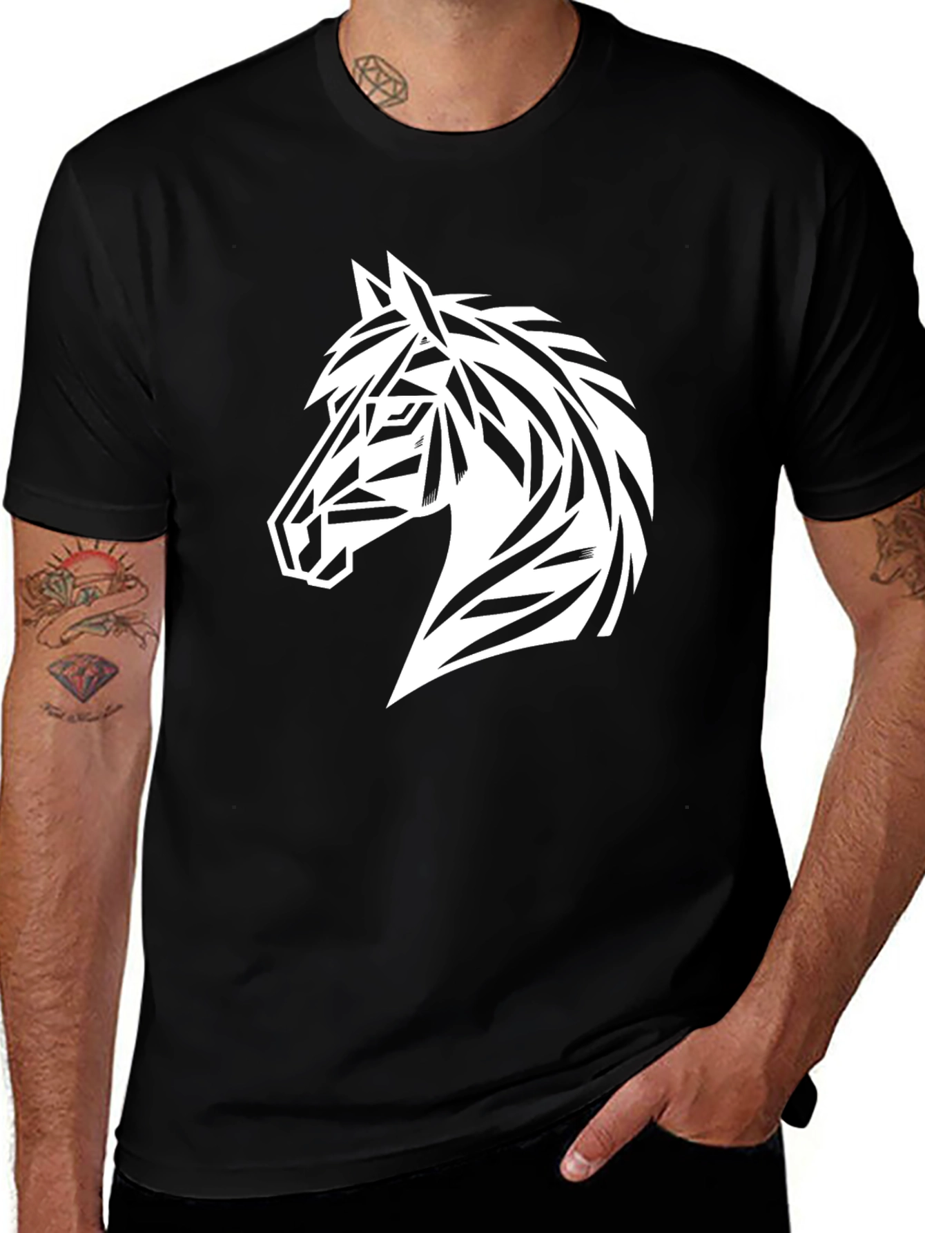 Geometric Horse Graphic Tee - Black
