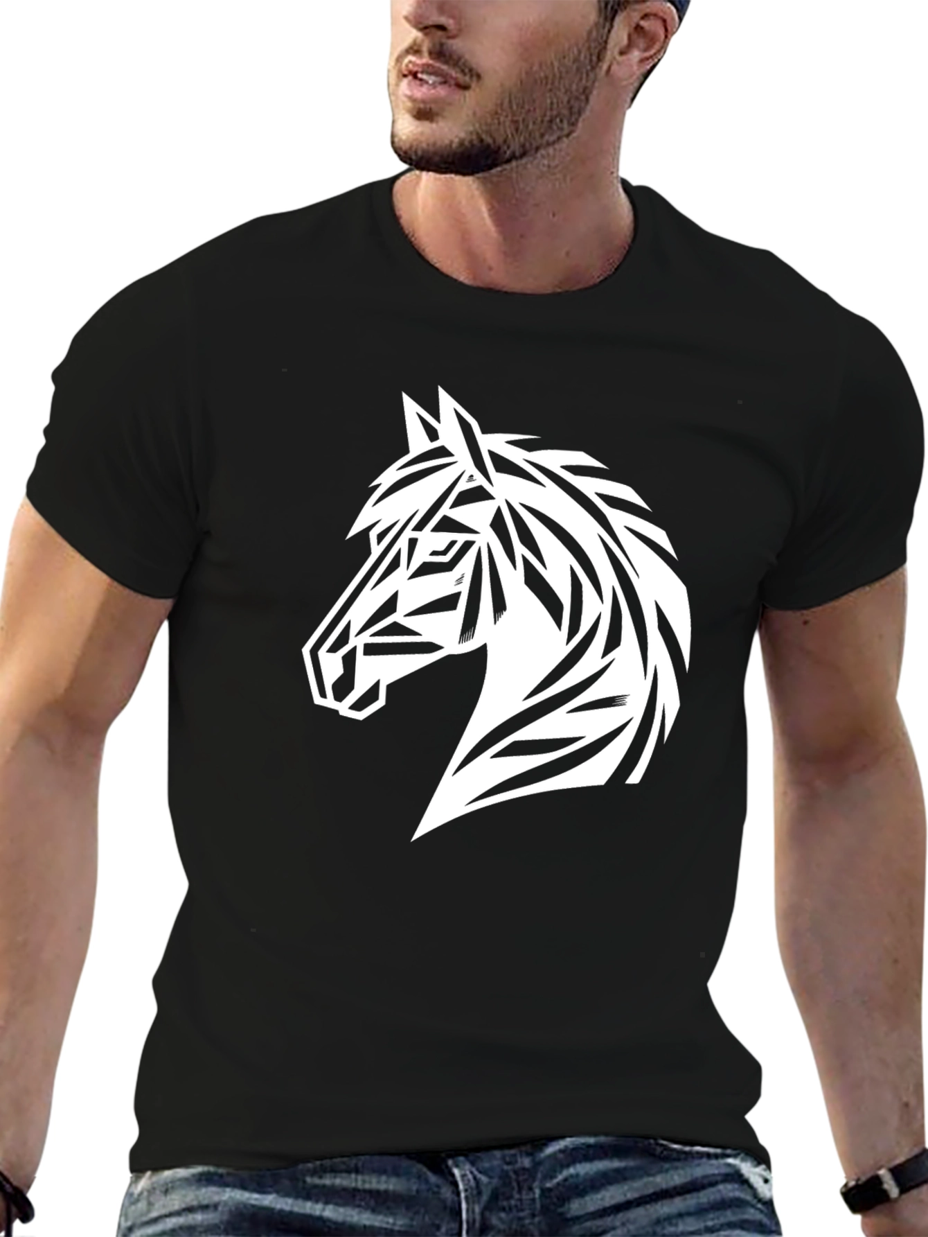 Geometric Horse Graphic Tee - Black