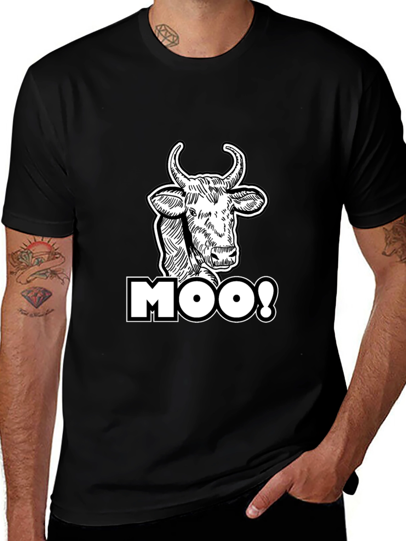 Moo! Cow Graphic Print Black T-Shirt