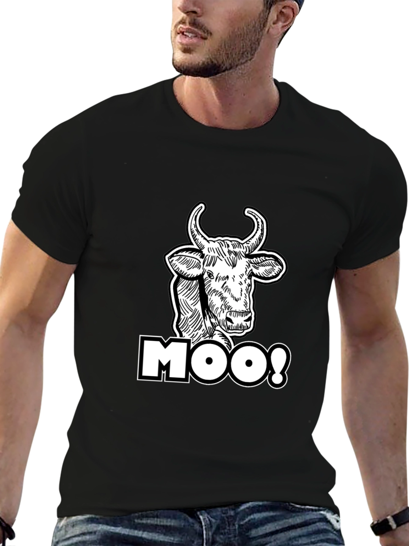 Moo! Cow Graphic Print Black T-Shirt