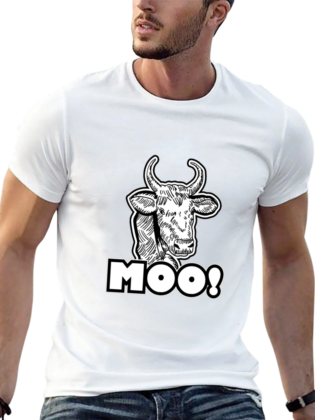 Moo! Cow Graphic Print Black T-Shirt
