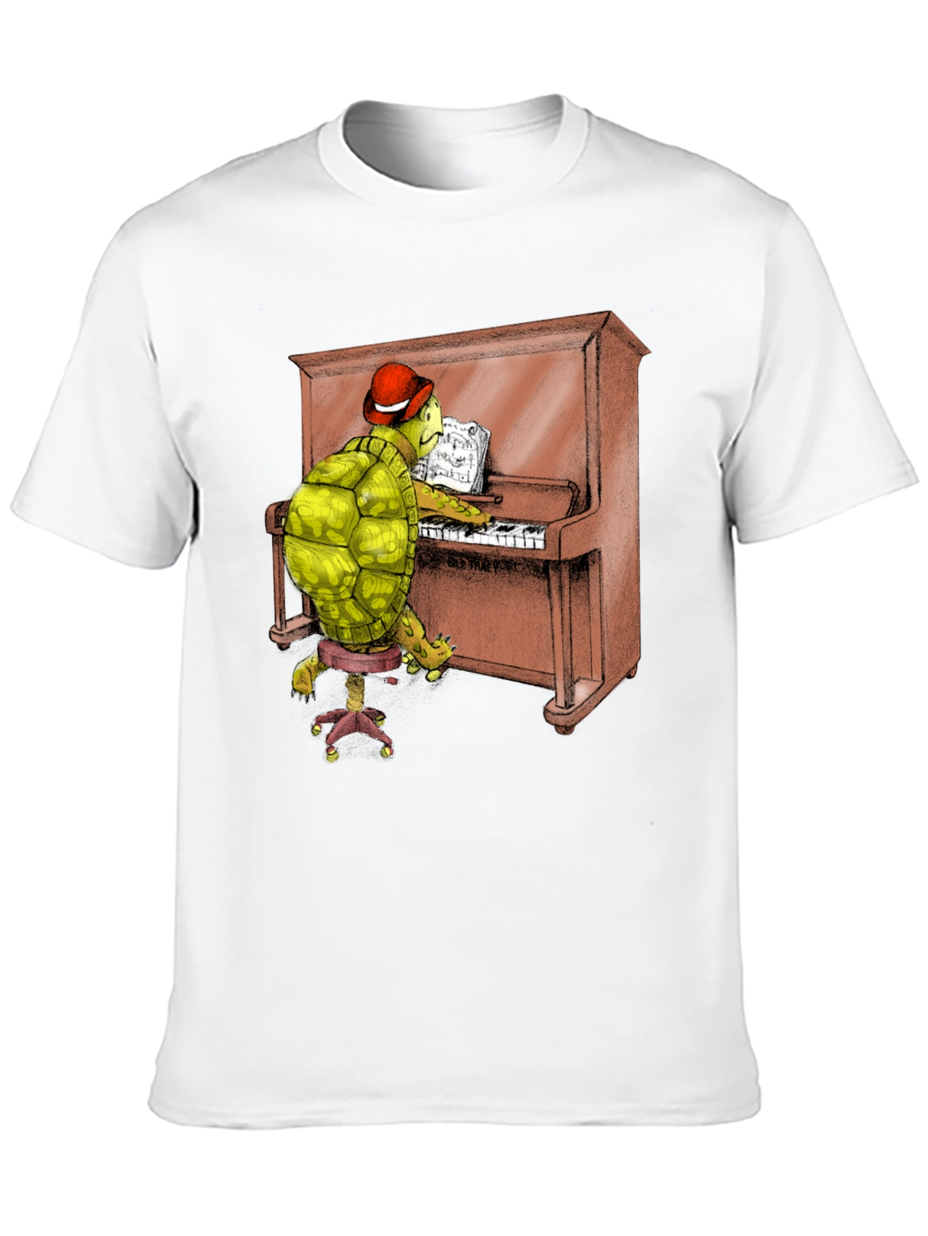 Turtle Pianist Graphic Tee - Novelty T-Shirt