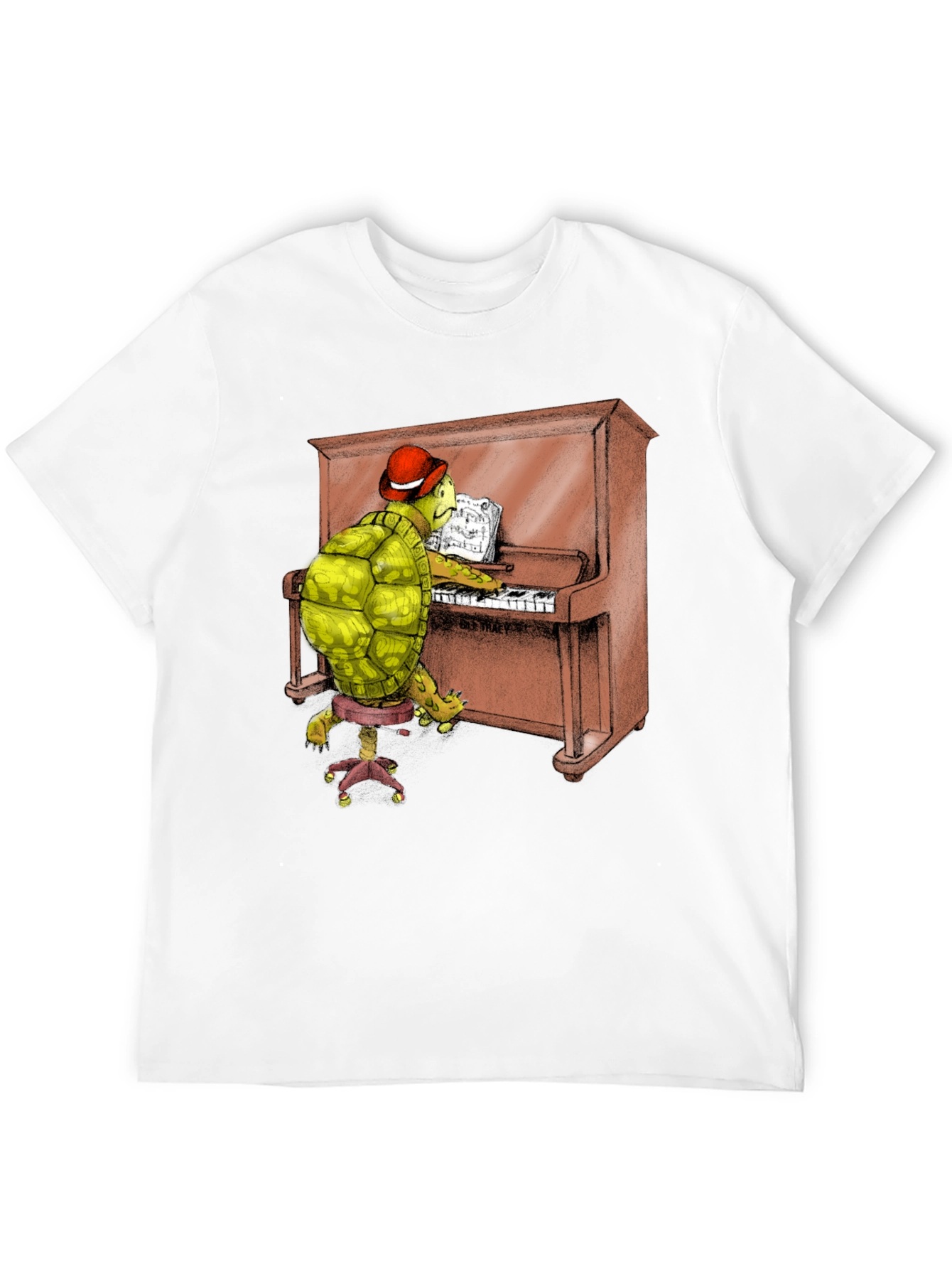 Turtle Pianist Graphic Tee - Novelty T-Shirt